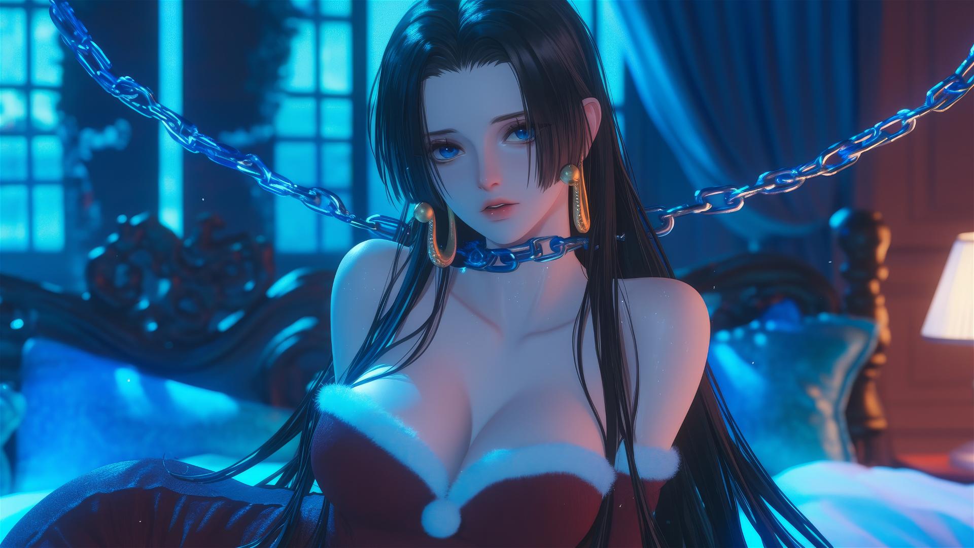Boa Hancock in Christmas costume with neon and chains
