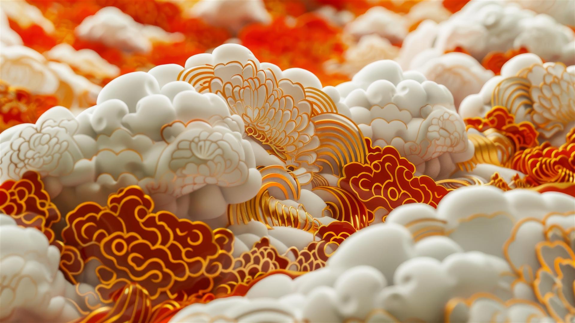 Cloisonne enamel with white and orange Chinese patterns, red background