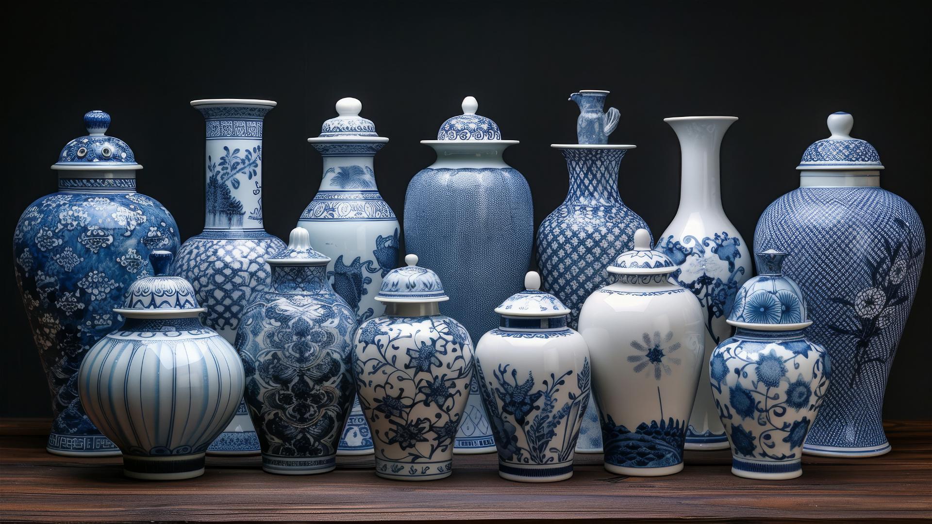 Blue and white Chinese porcelain with traditional patterns