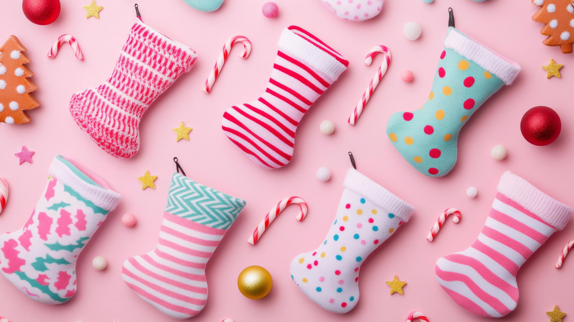 preppy wallpaper christmas with colorful stockings