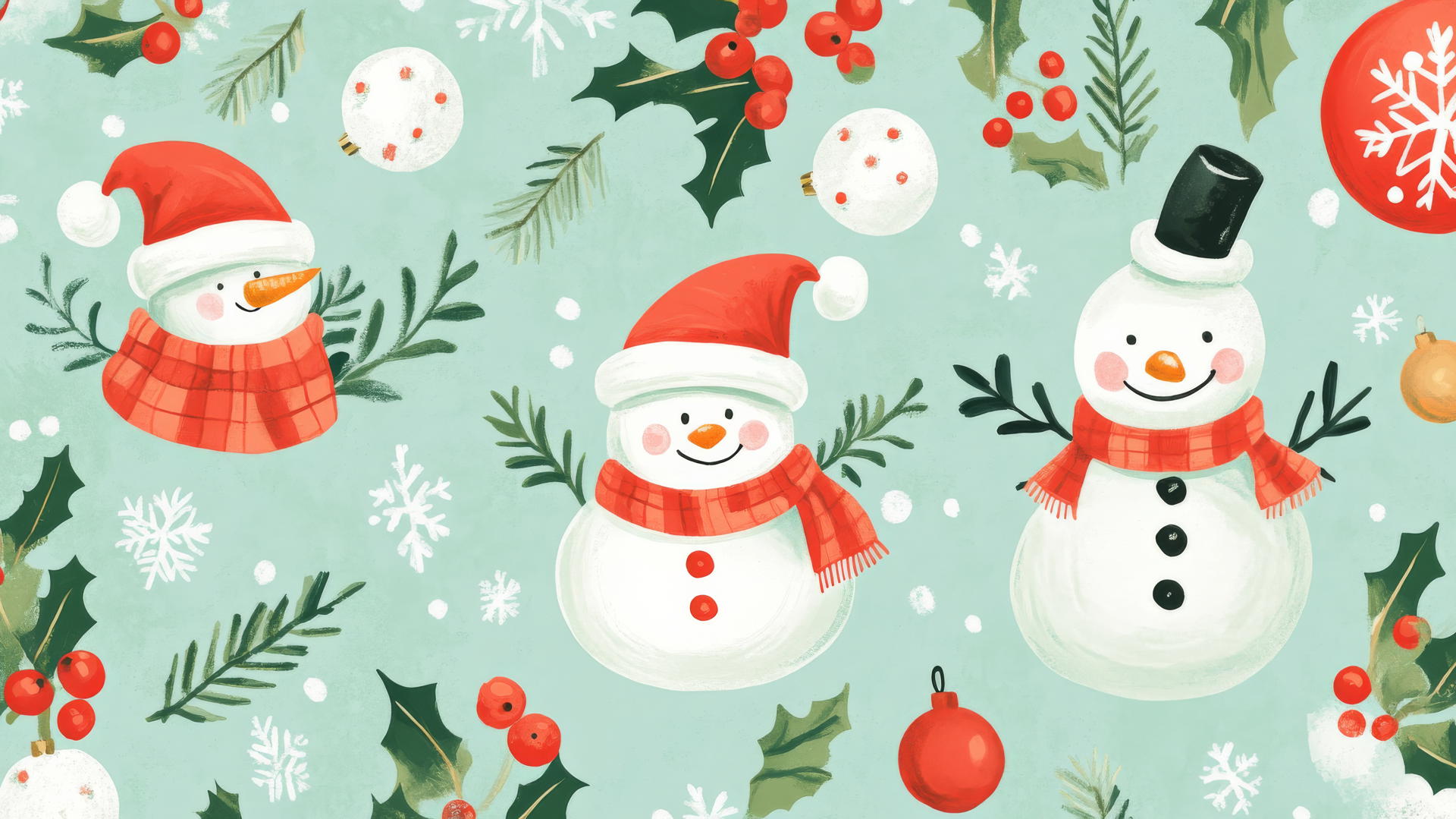 cute Christmas wallpaper preppy with Santas, snowmen, and holly berries