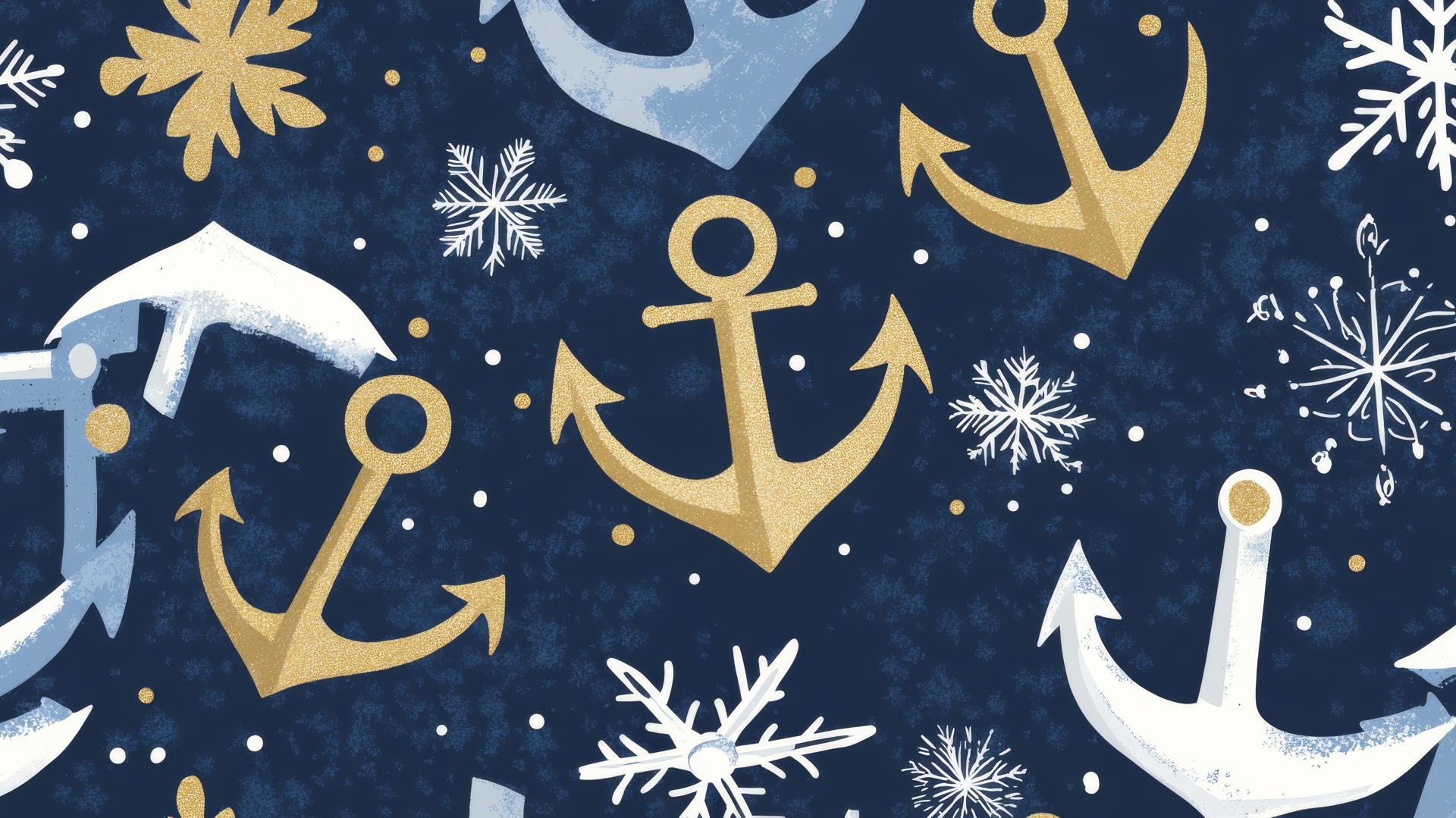 christmas wallpaper preppy with anchors and snowflakes in navy blue, white, and gold