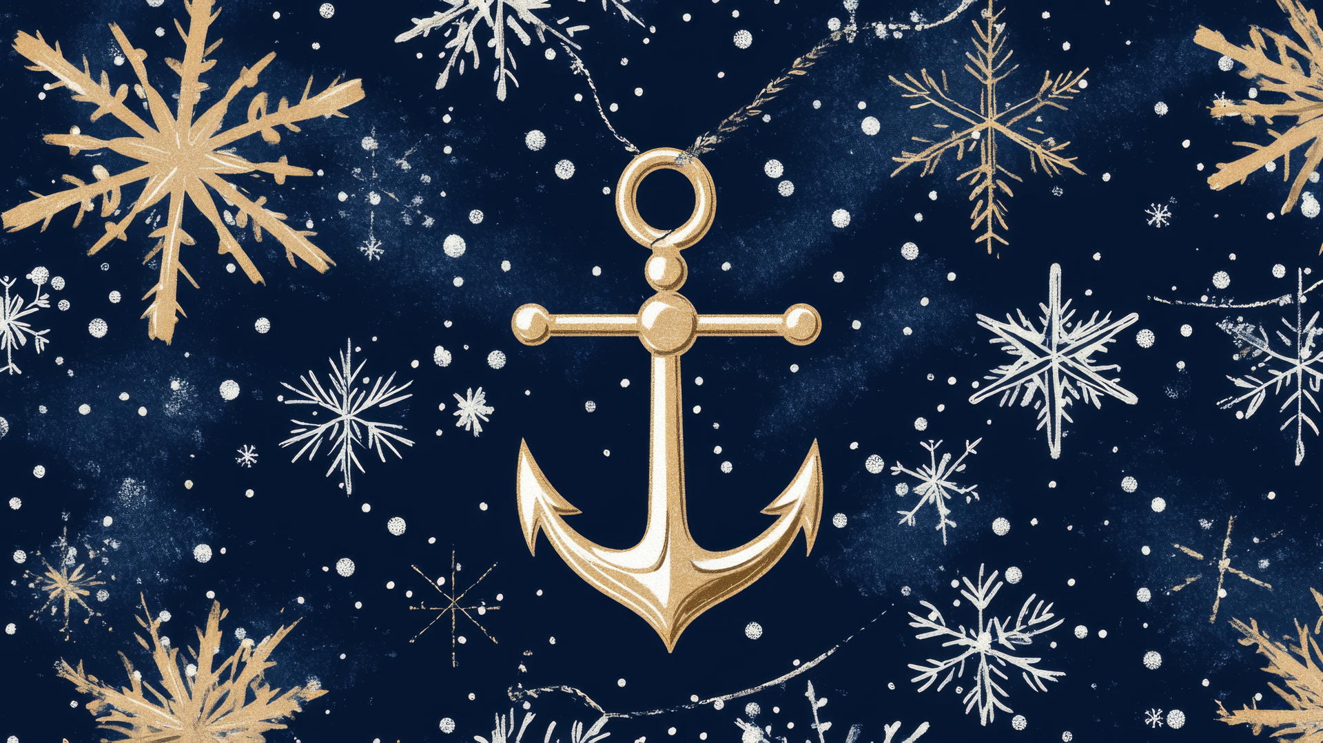christmas wallpaper preppy with anchors and snowflakes in navy blue, white, and gold