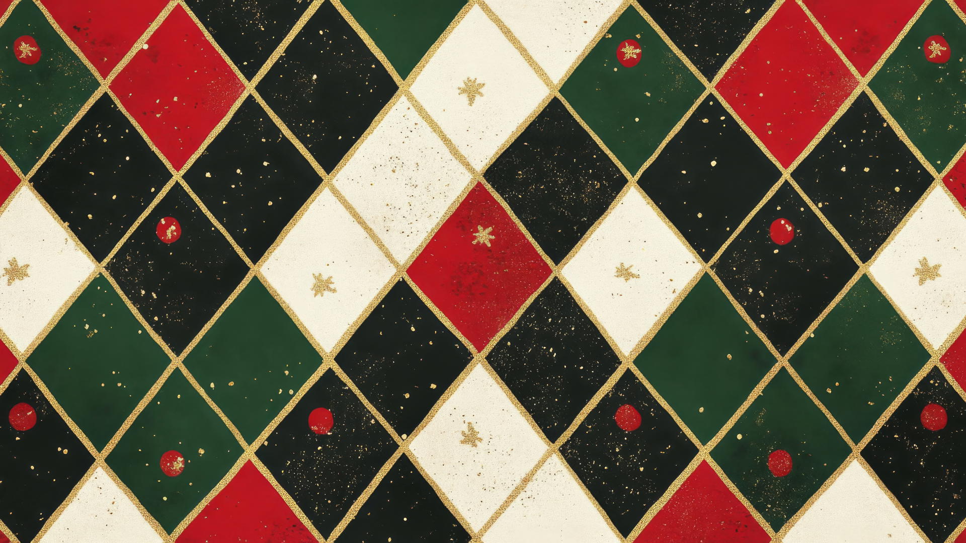 christmas wallpaper preppy with argyle pattern in red, green, white, gold accents, and holly berries