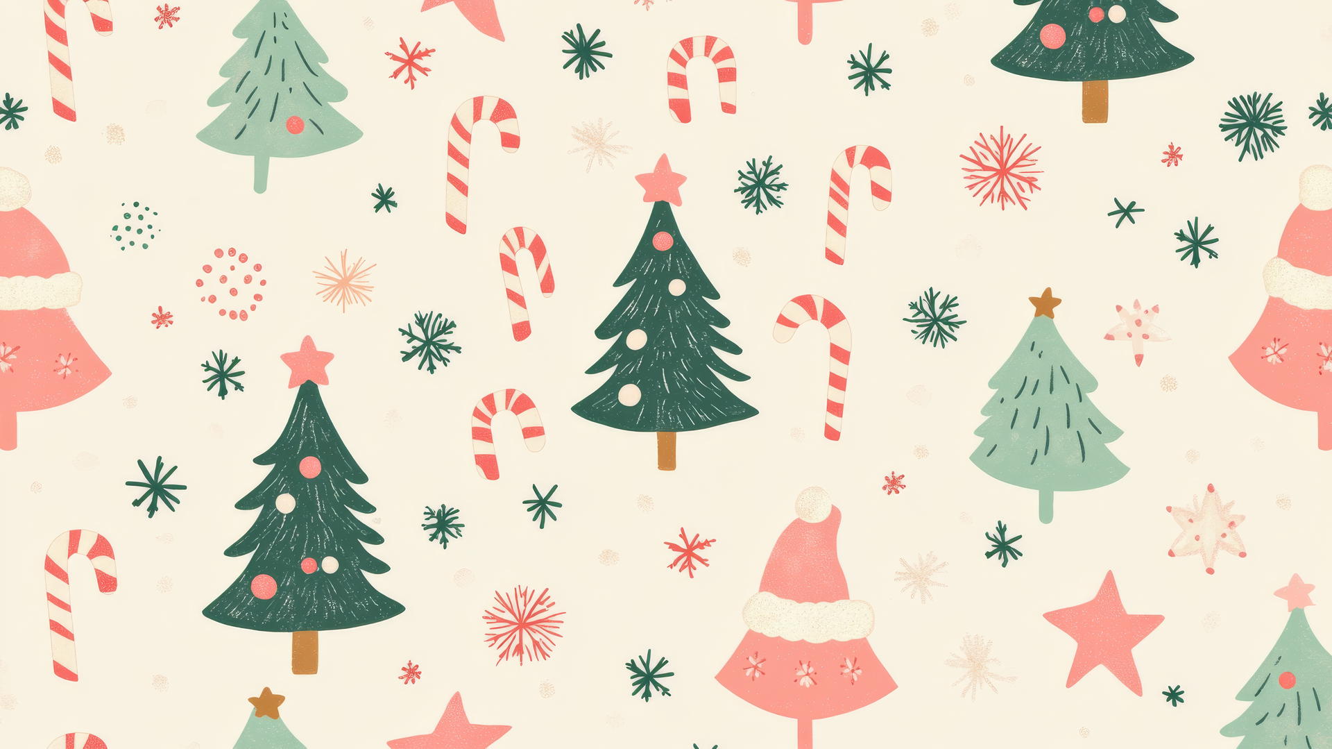 preppy Christmas wallpaper with pink and green festive elements