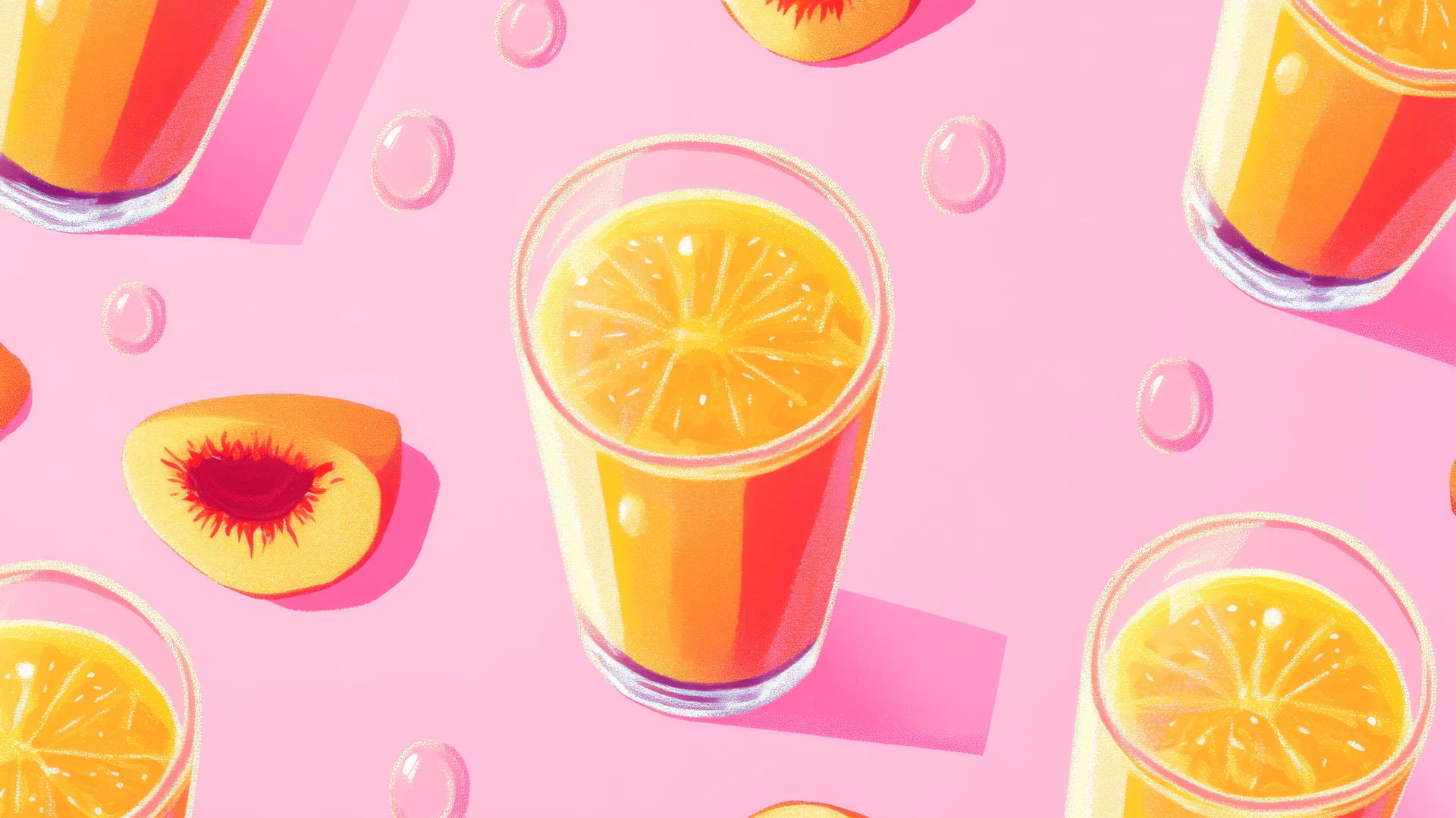 8-bit pixel art of orange and pink peach juice glasses, preppy wallpaper