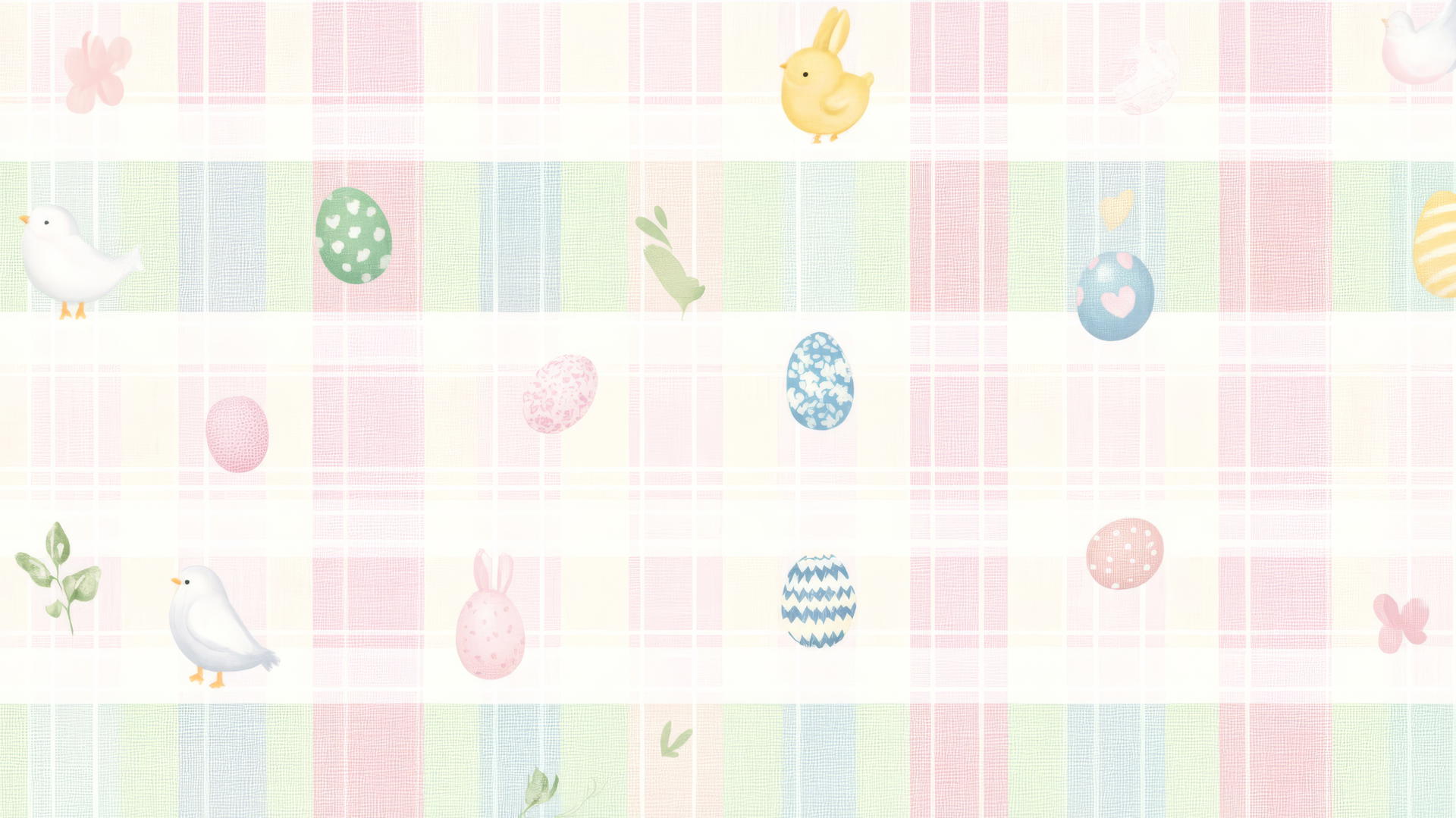 Preppy Easter wallpaper with pastel plaid background and Easter icons