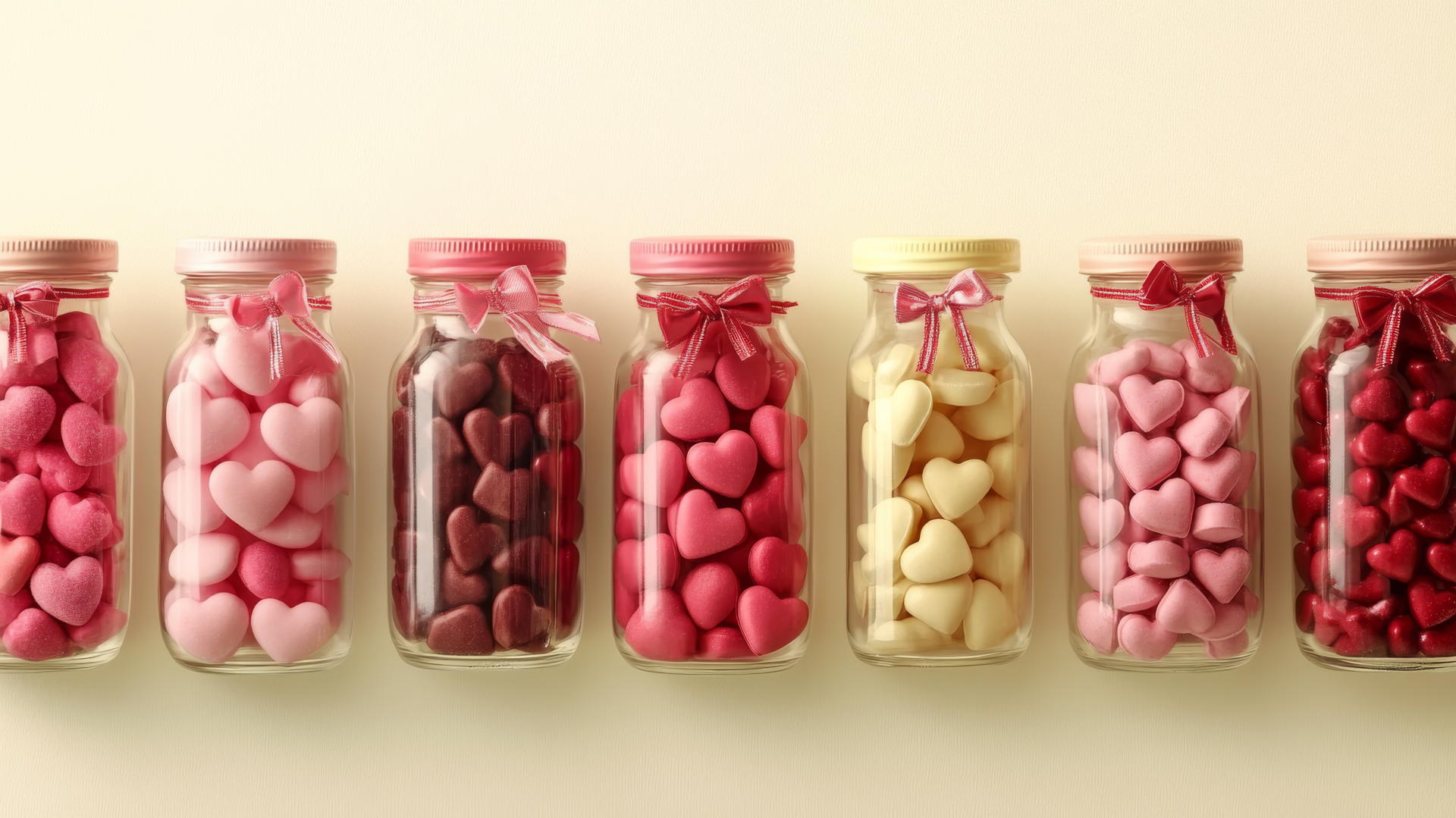 Preppy Valentine's wallpaper with heart-shaped candy jars