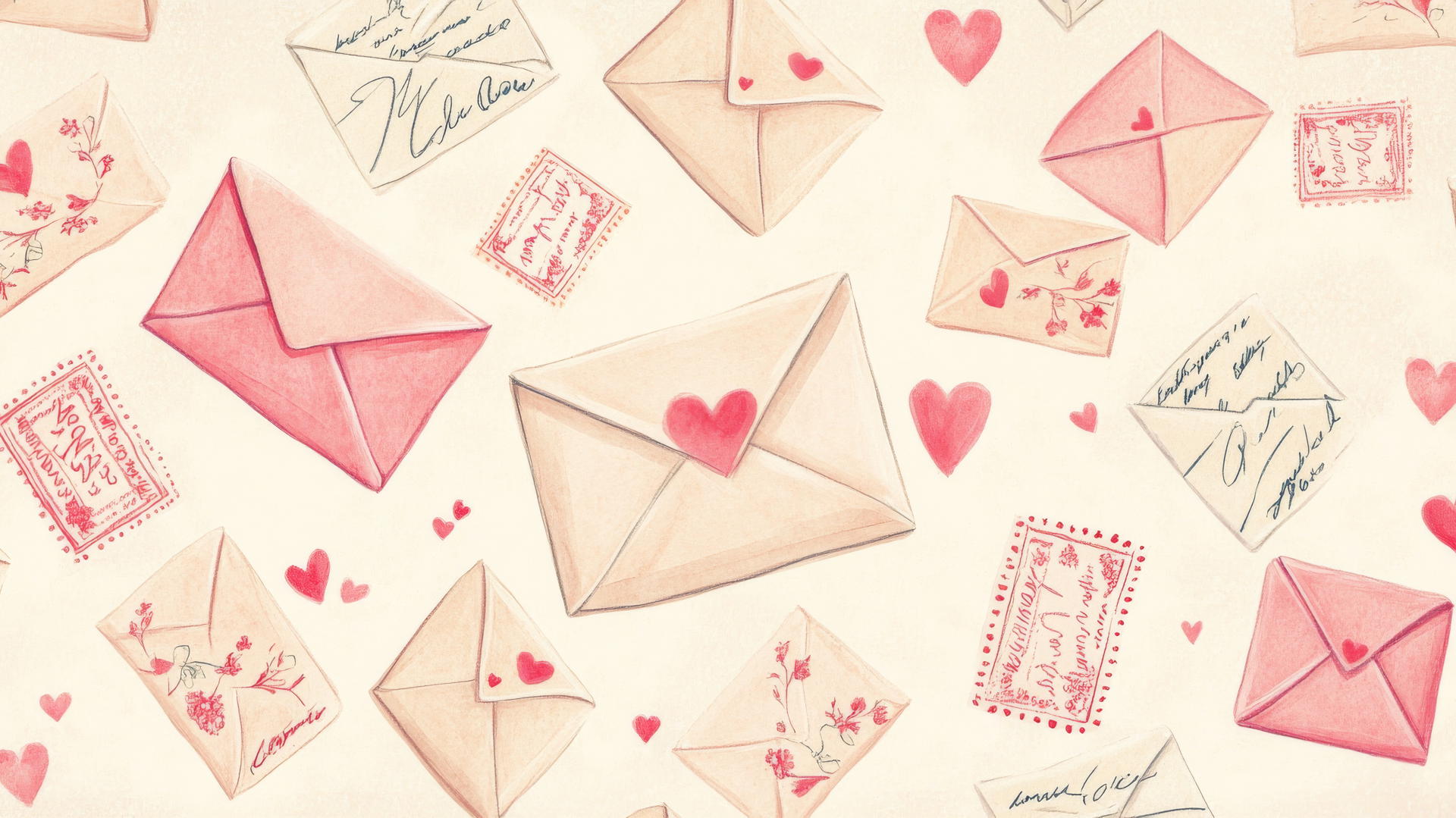 Preppy Valentines wallpaper with vintage envelopes and hearts