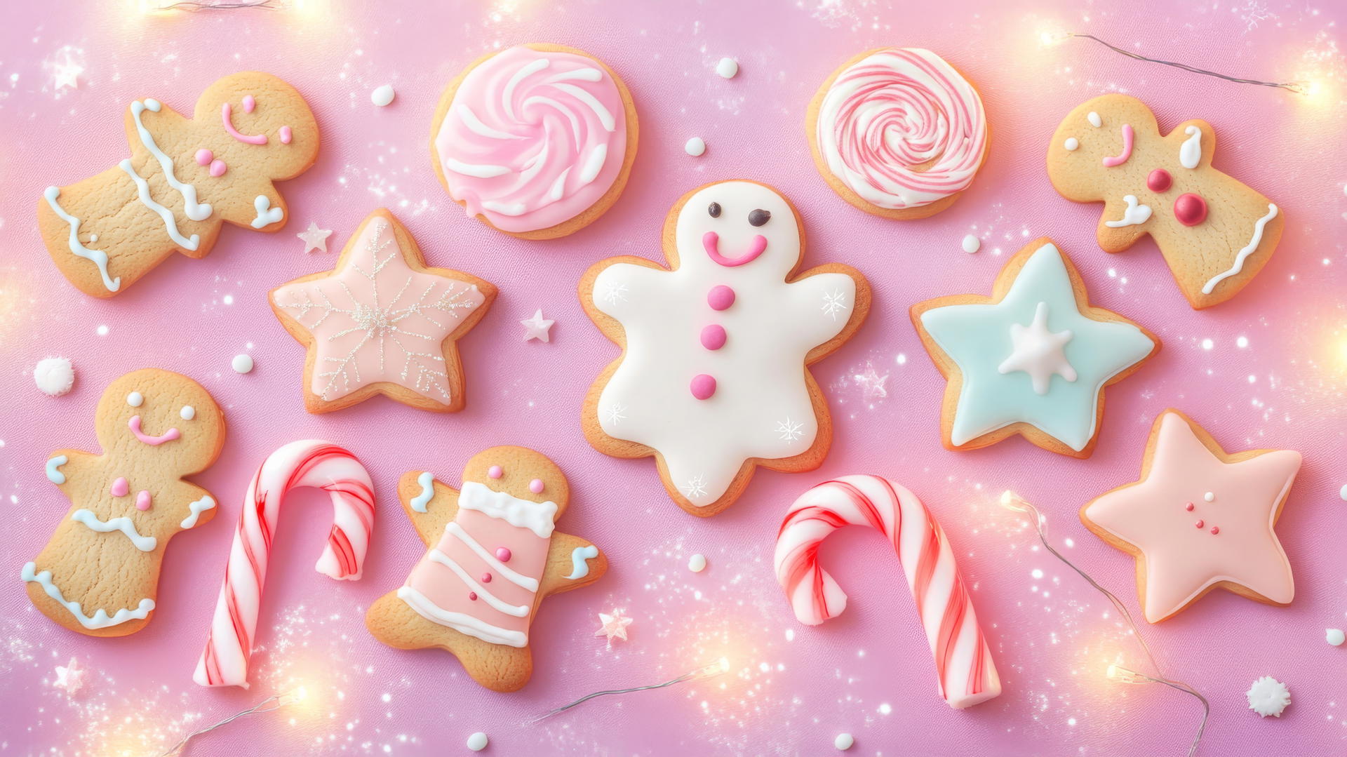 cute wallpapers for Christmas with adorable Christmas cookies on a pink background