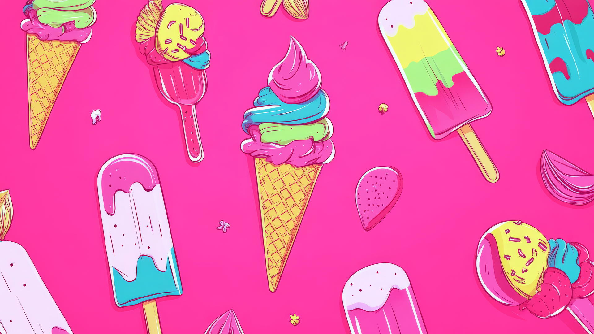 cute hot pink wallpaper with doodle-style ice cream cones and popsicles