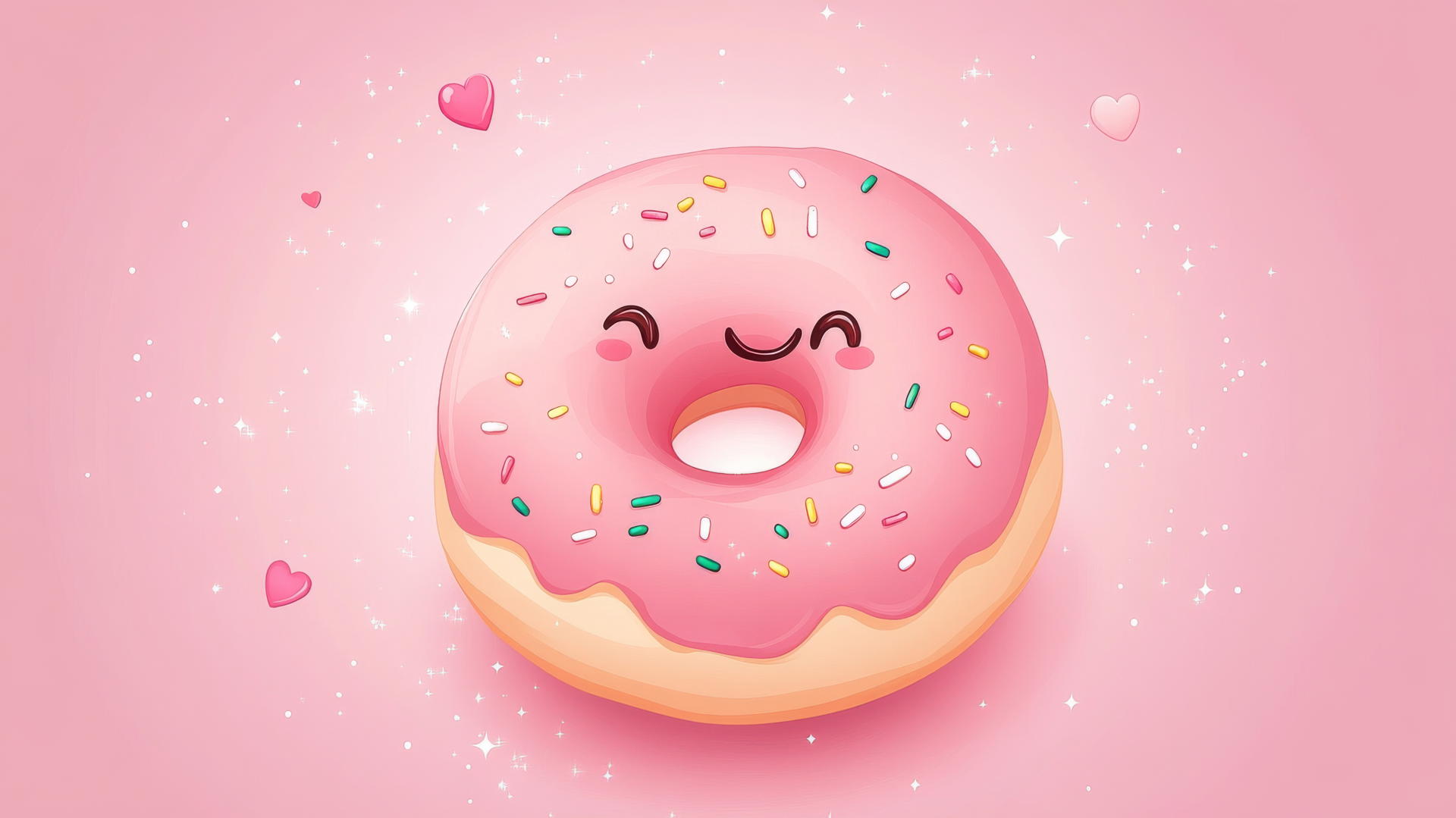 pink wallpaper cute donut with sprinkles and smiling face