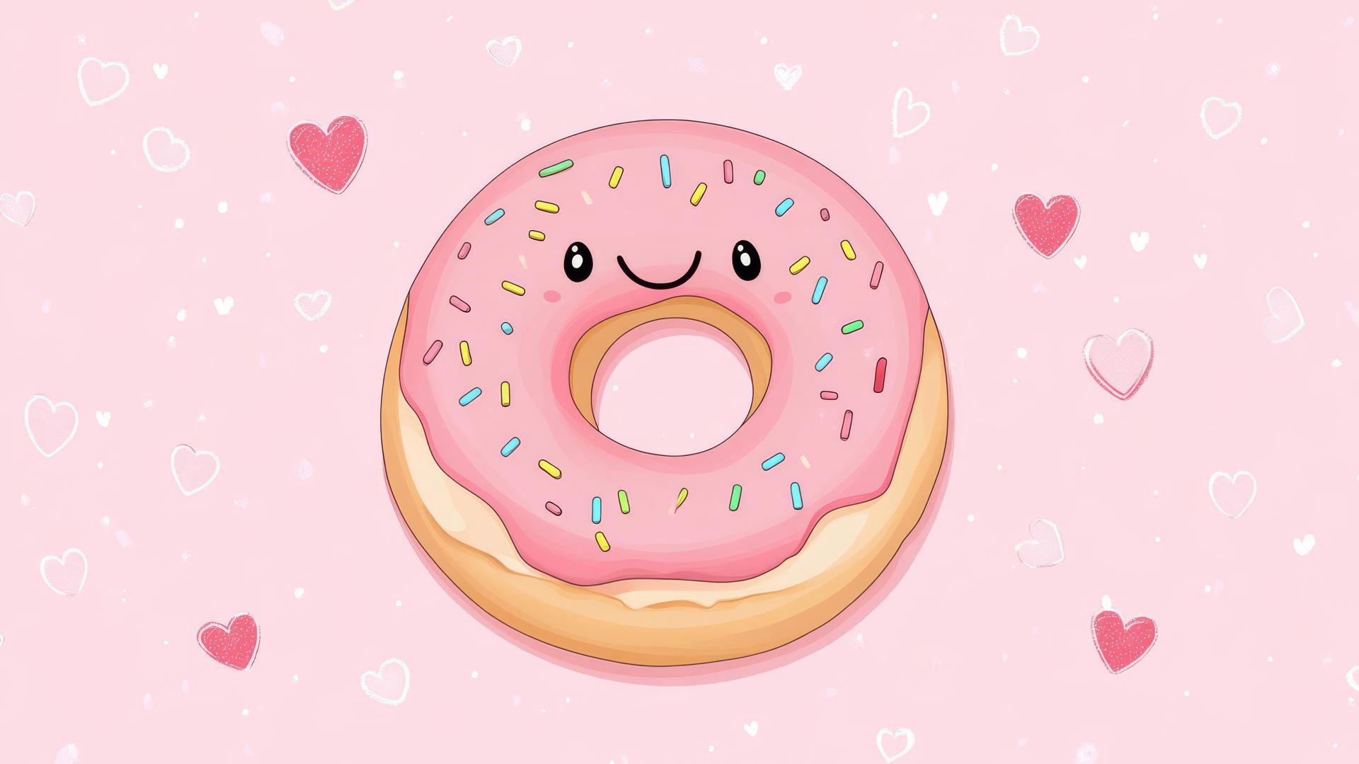 pink wallpaper cute kawaii donut with sprinkles and tiny hearts