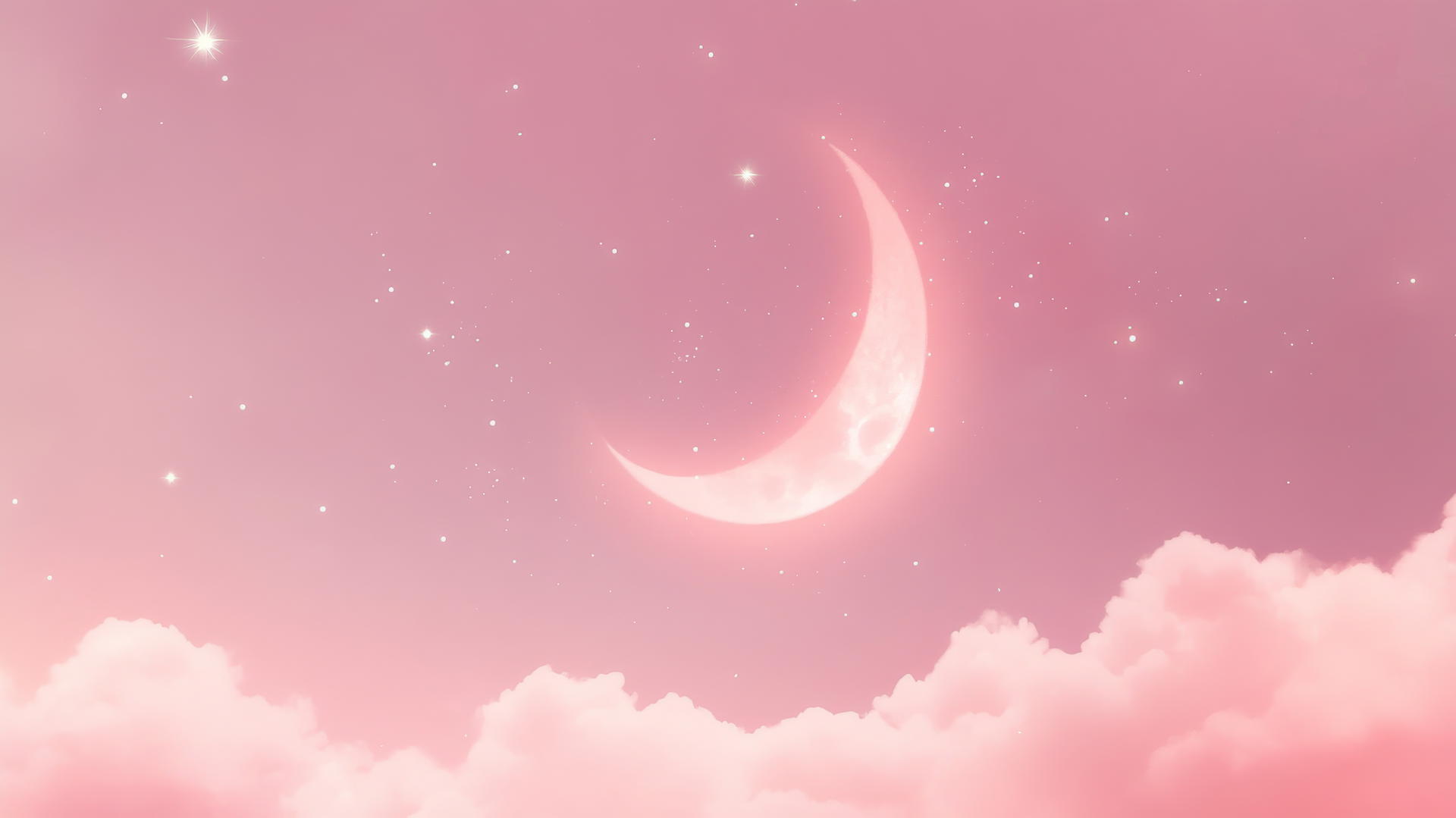 cute pink aesthetic wallpaper with a minimalist moon and stars, gentle glow
