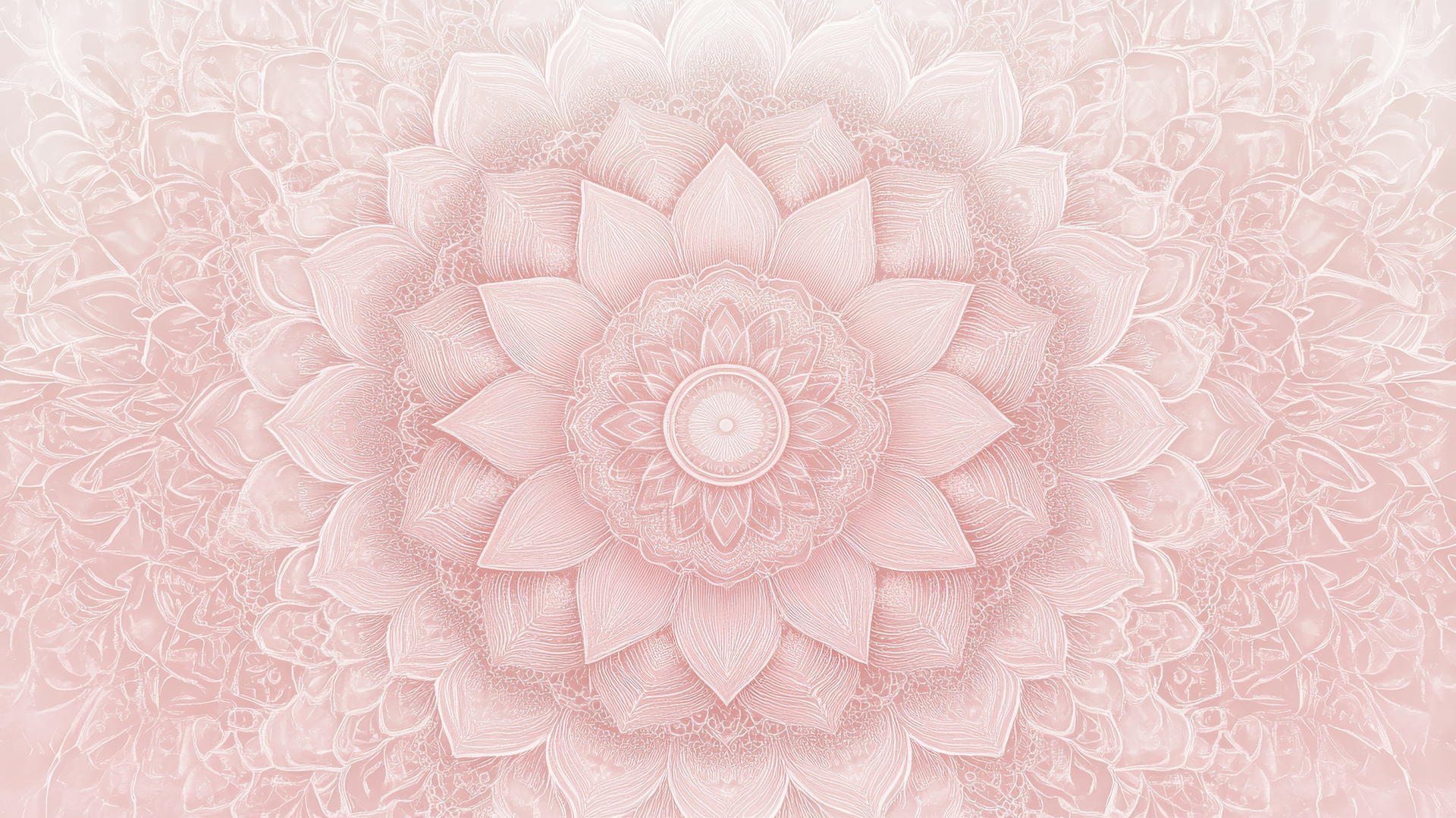 light pink wallpaper with intricate mandala design and symmetrical patterns