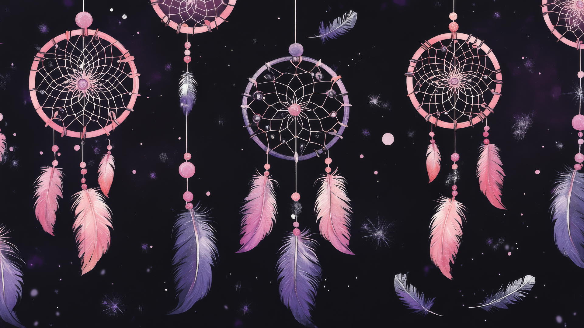 black wallpaper for girls with pastel pink and purple dreamcatchers