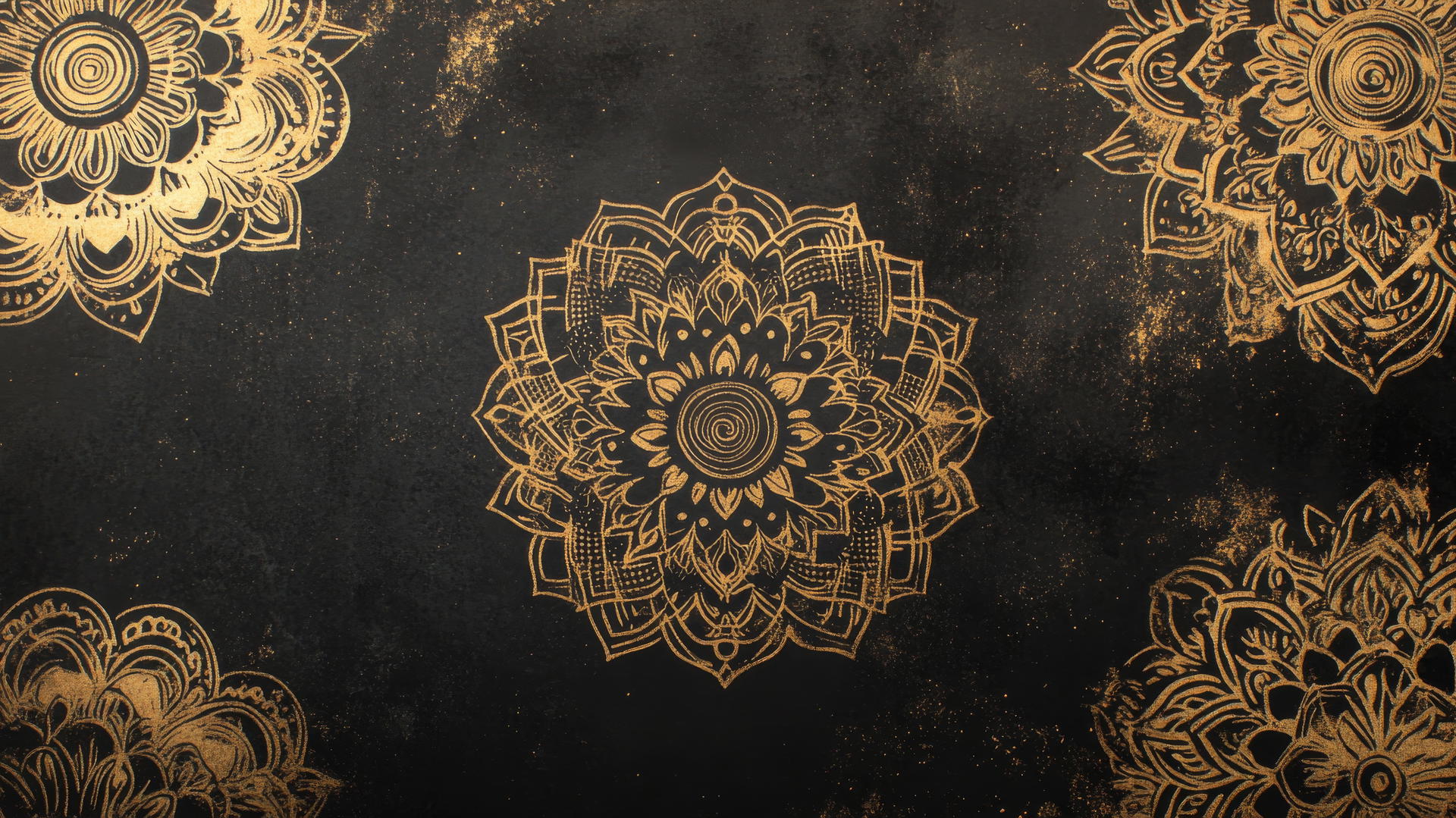 black wallpaper for girls with gold mandalas and rose patterns
