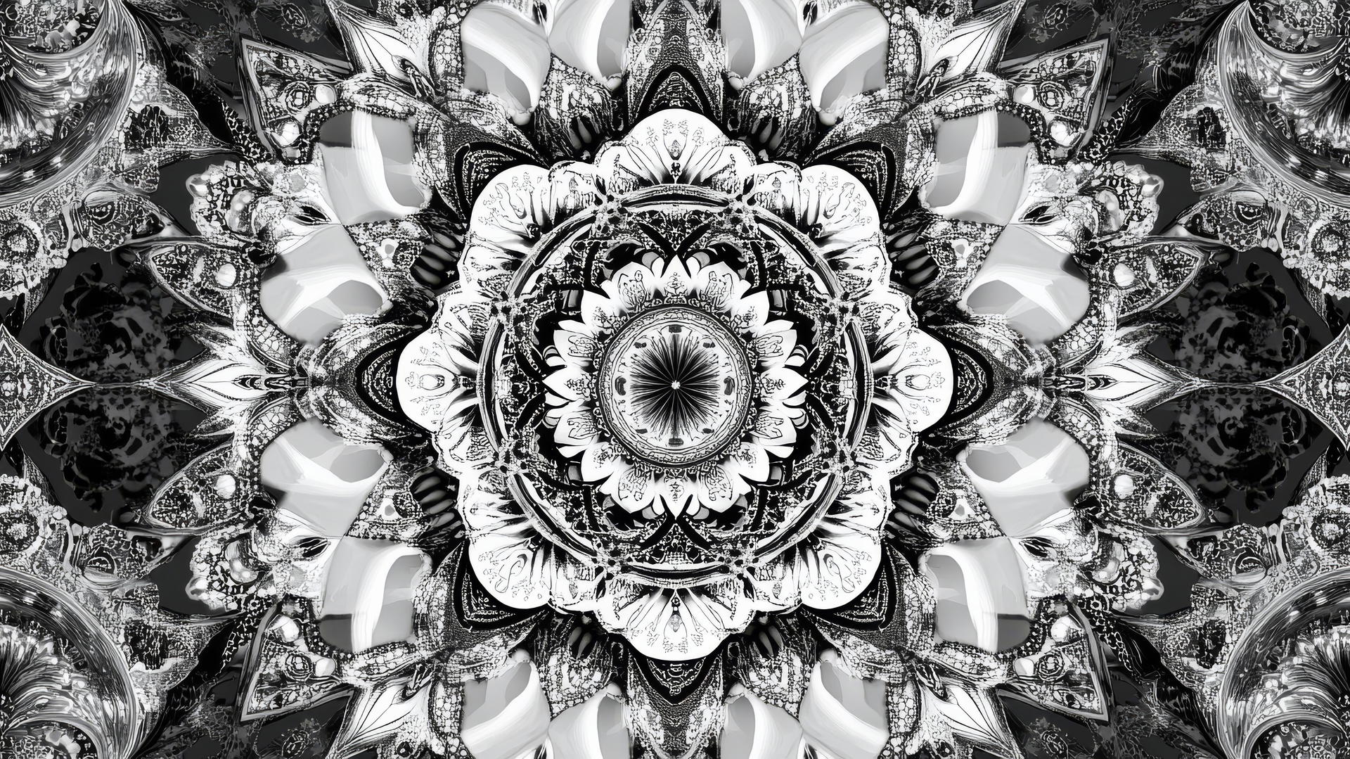 intricate black and white mandala pattern wallpaper
