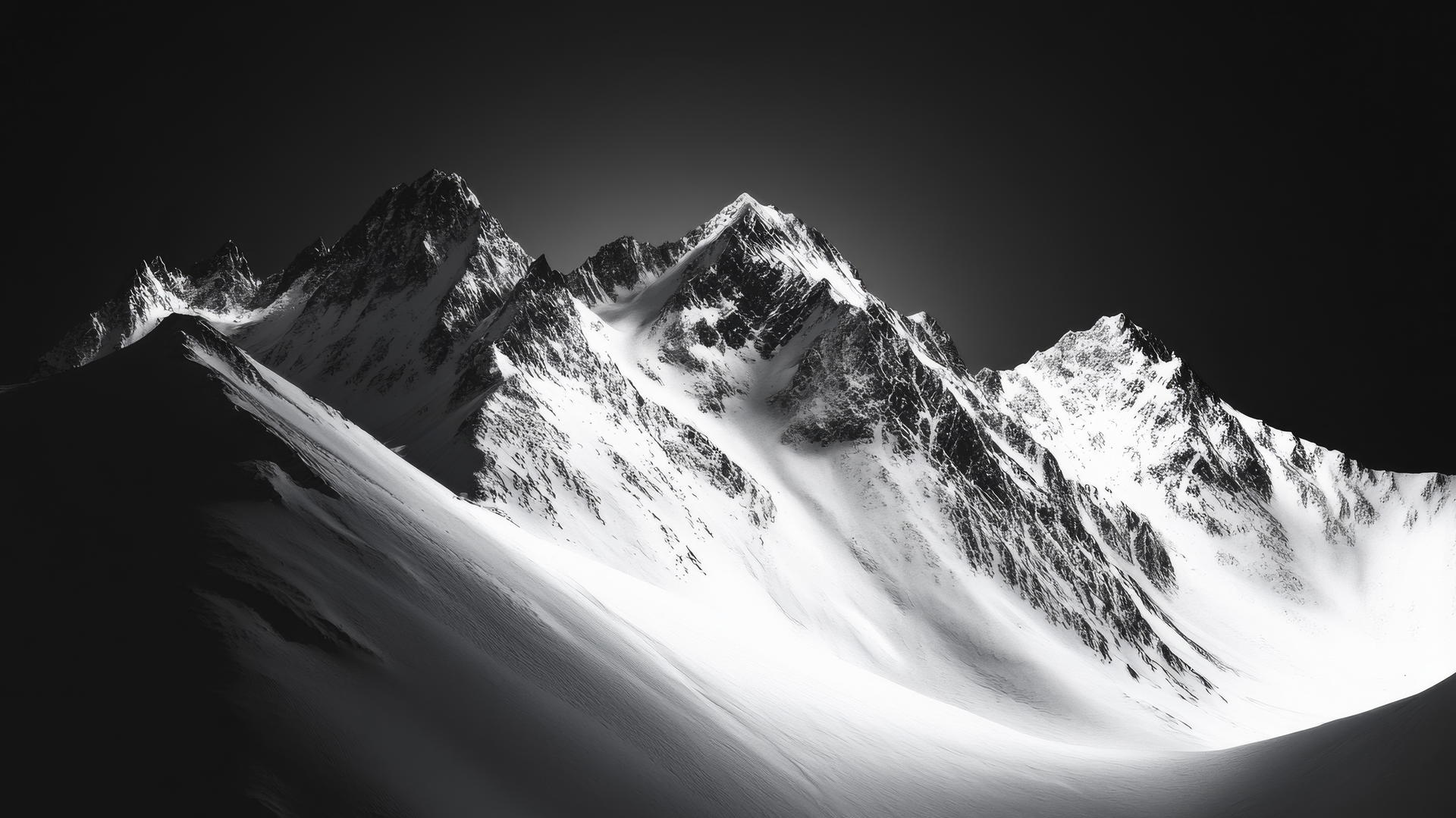 majestic mountain range in black and white wallpaper