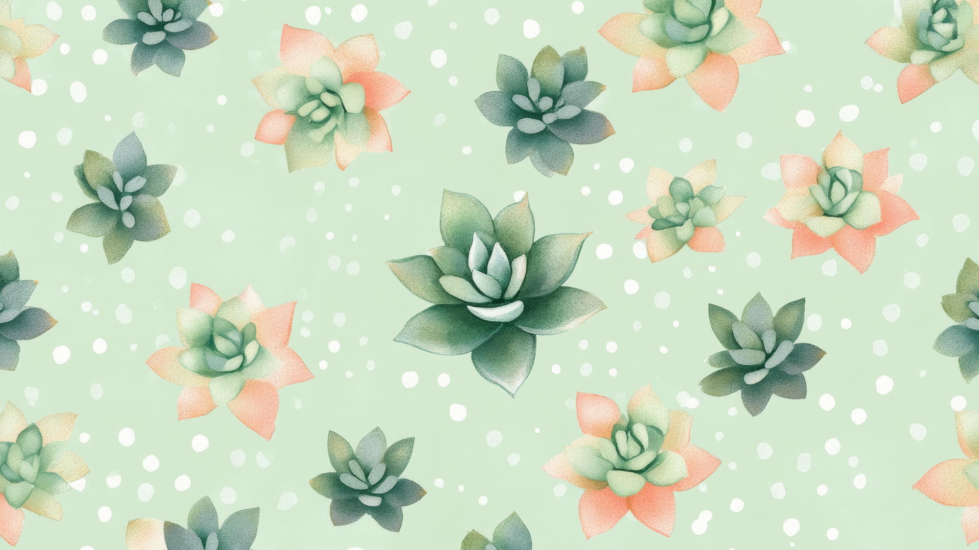cute green wallpaper with tiny succulents in pastel shades of green and pink