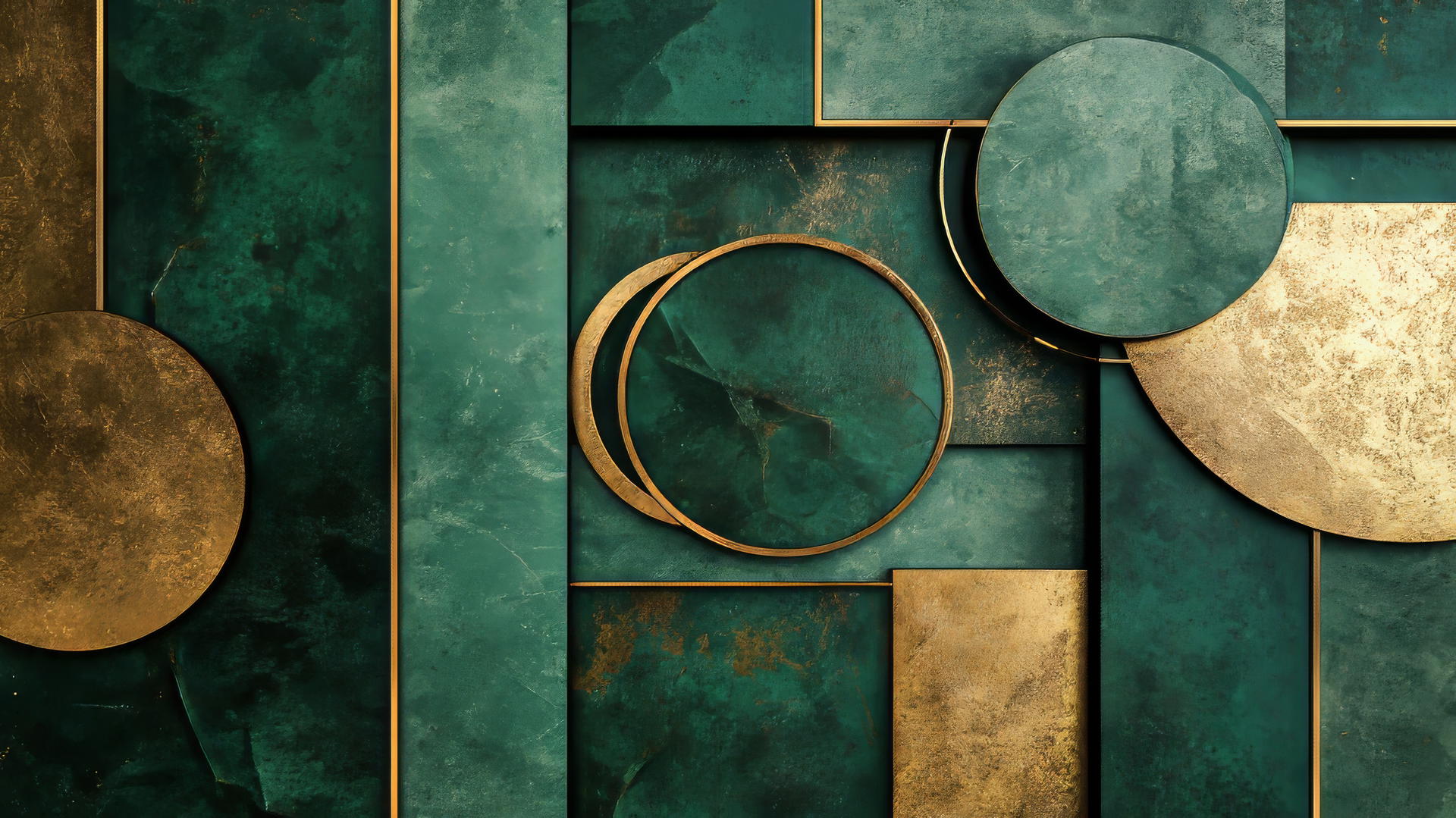 aesthetic green wallpaper with geometric shapes and gold accents