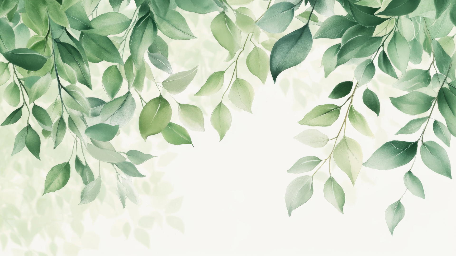 green wallpaper with soft green leaves on a light background