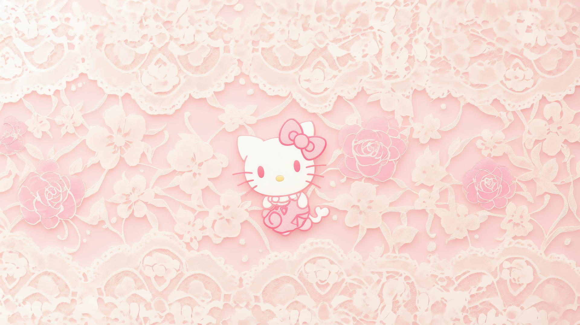 aesthetic hello kitty wallpaper with delicate lace pattern and soft pinks