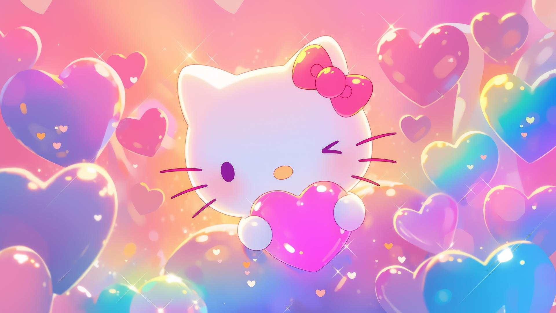 hello kitty wallpaper aesthetic with holographic design and iridescent colors
