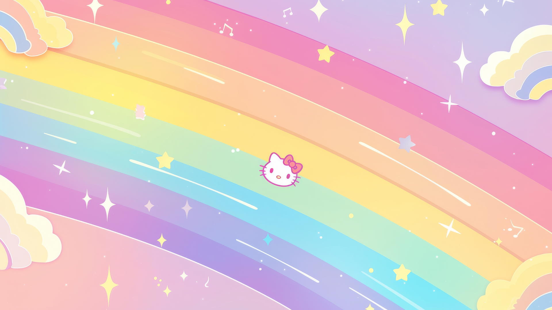 hello kitty wallpaper aesthetic with pastel rainbow gradient stripes