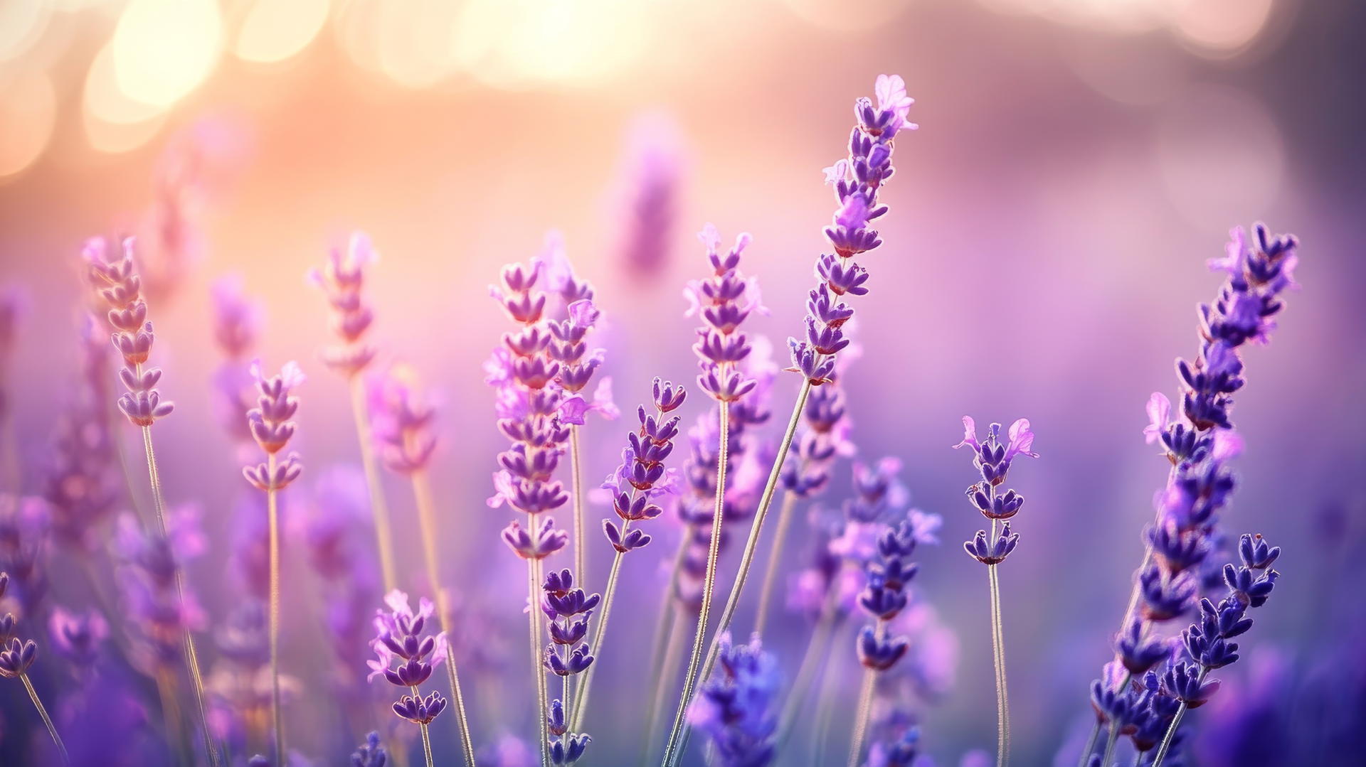 Flower nature wallpaper of a field of lavender in bloom with purple hues