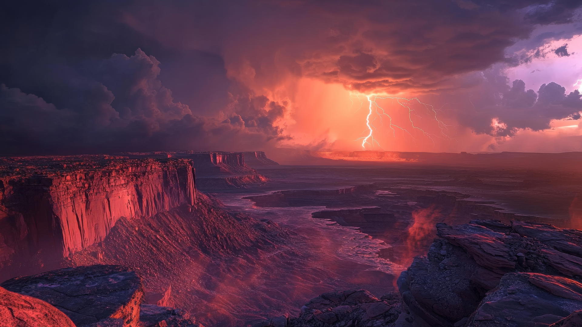 A dramatic 4K thunderstorm over a vast desert landscape, beautiful nature wallpaper 4k.