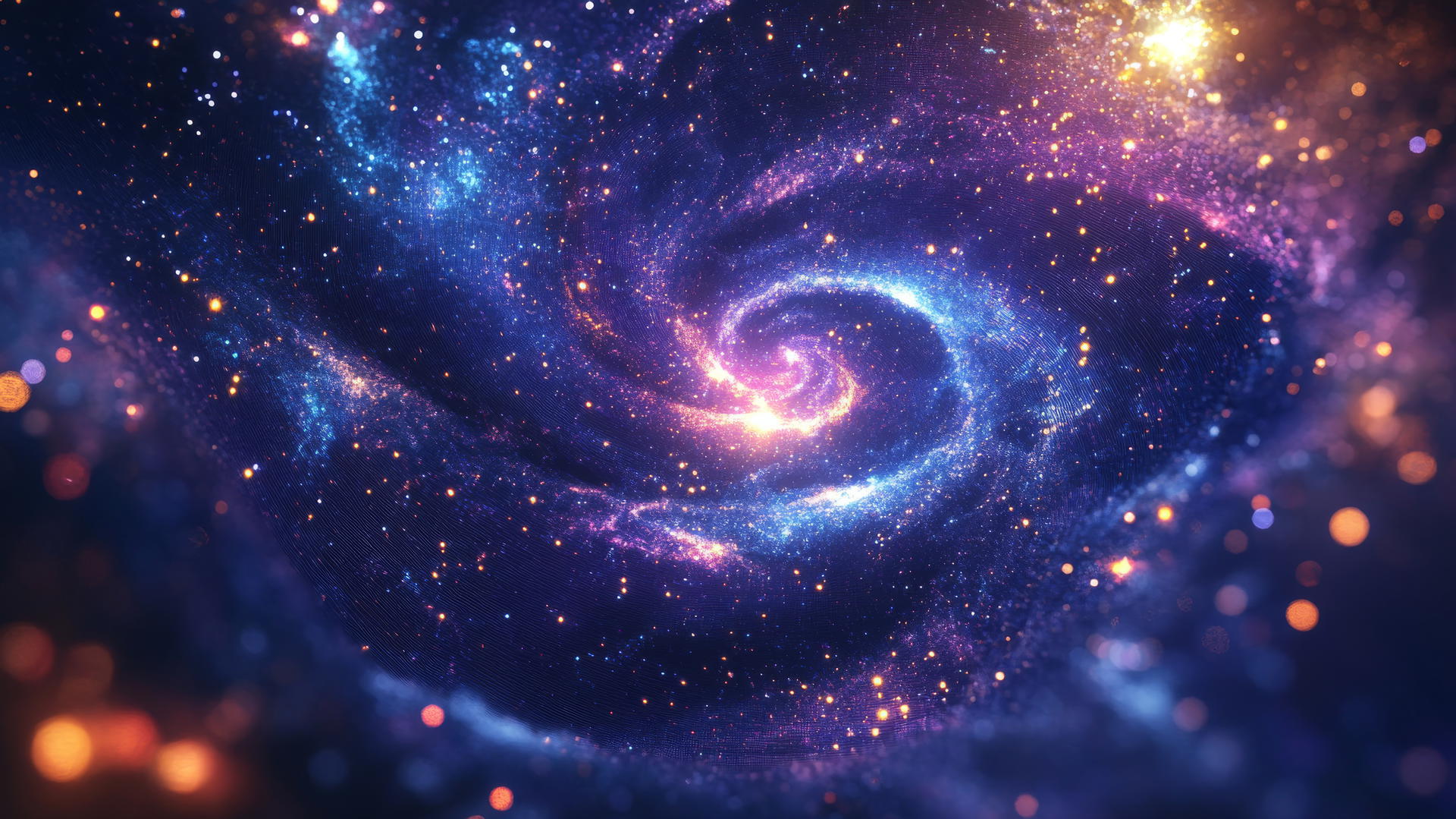 Vibrant Y2K star wallpaper with cosmic swirl of pixelated stars, neon meteors