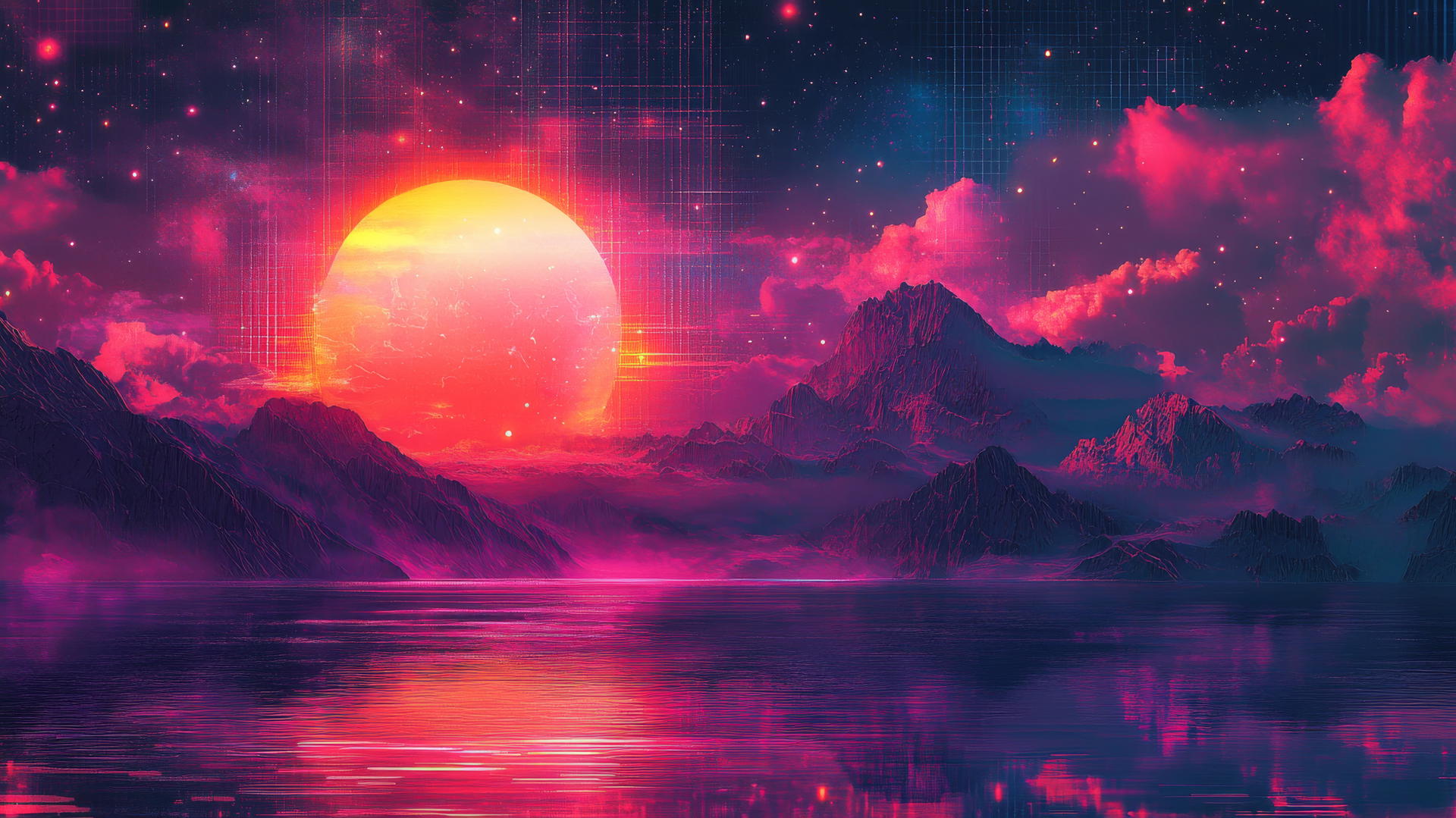 Y2K aesthetic wallpaper with holographic textures, glitch effects, and neon gradients