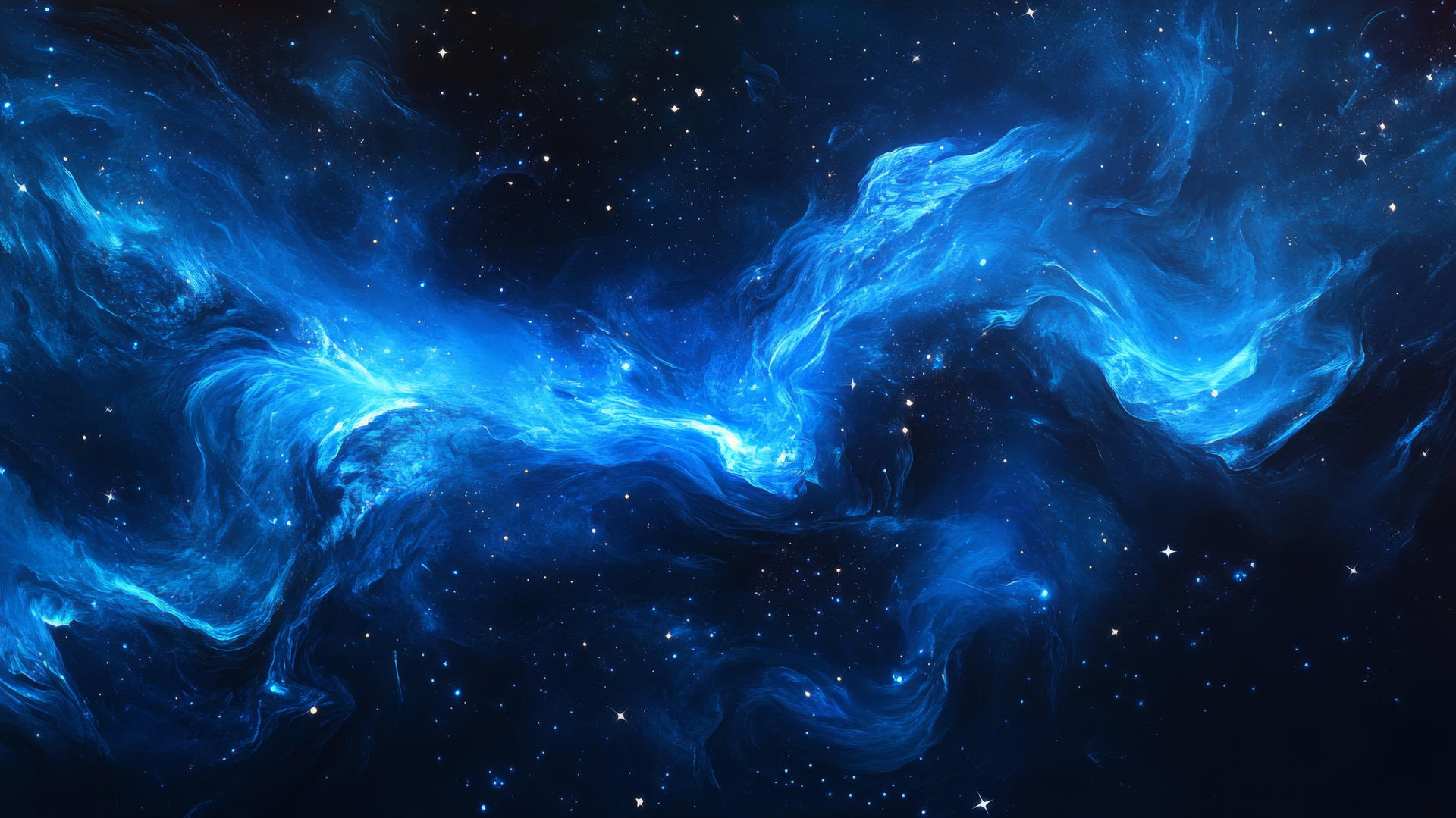 blue wallpaper with vibrant space nebula, swirling blue gas, and scattered stars