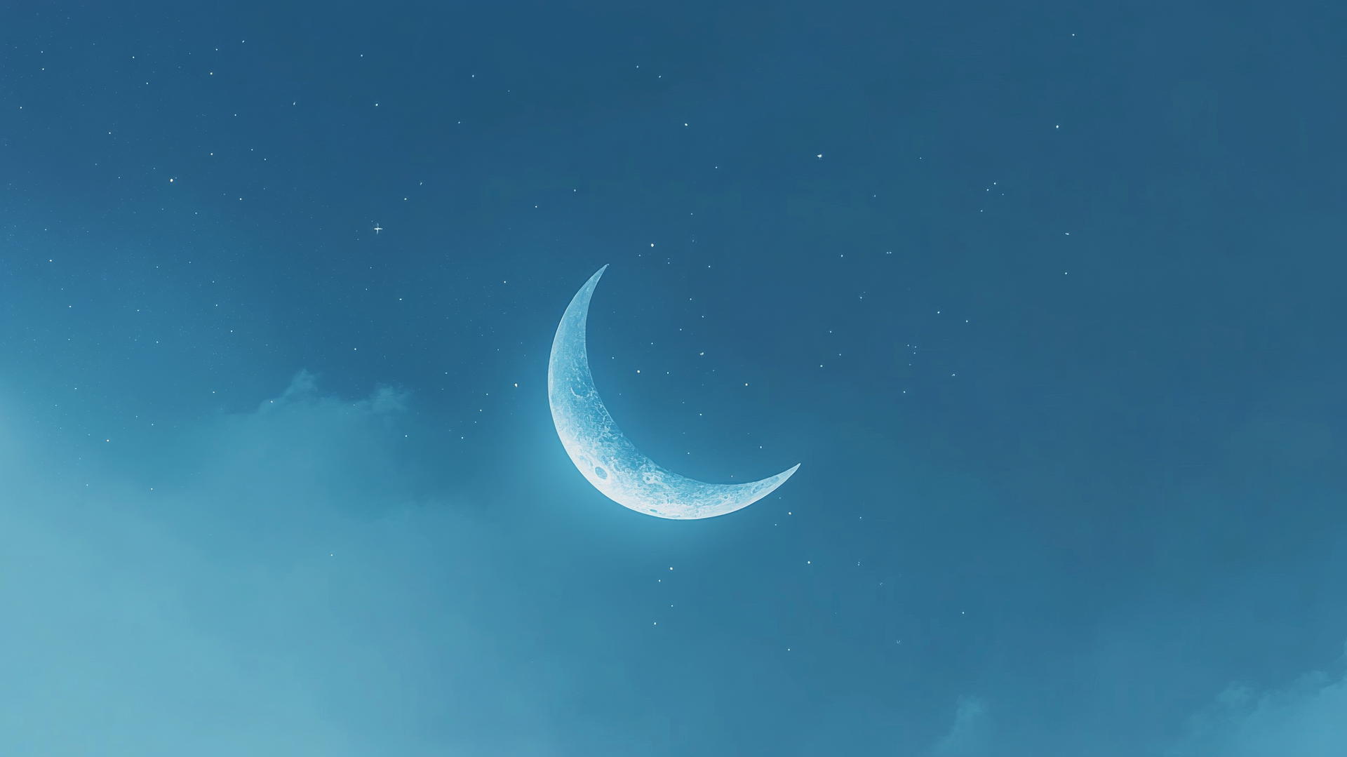blue aesthetic wallpaper with crescent moon and stars in soft blue hues