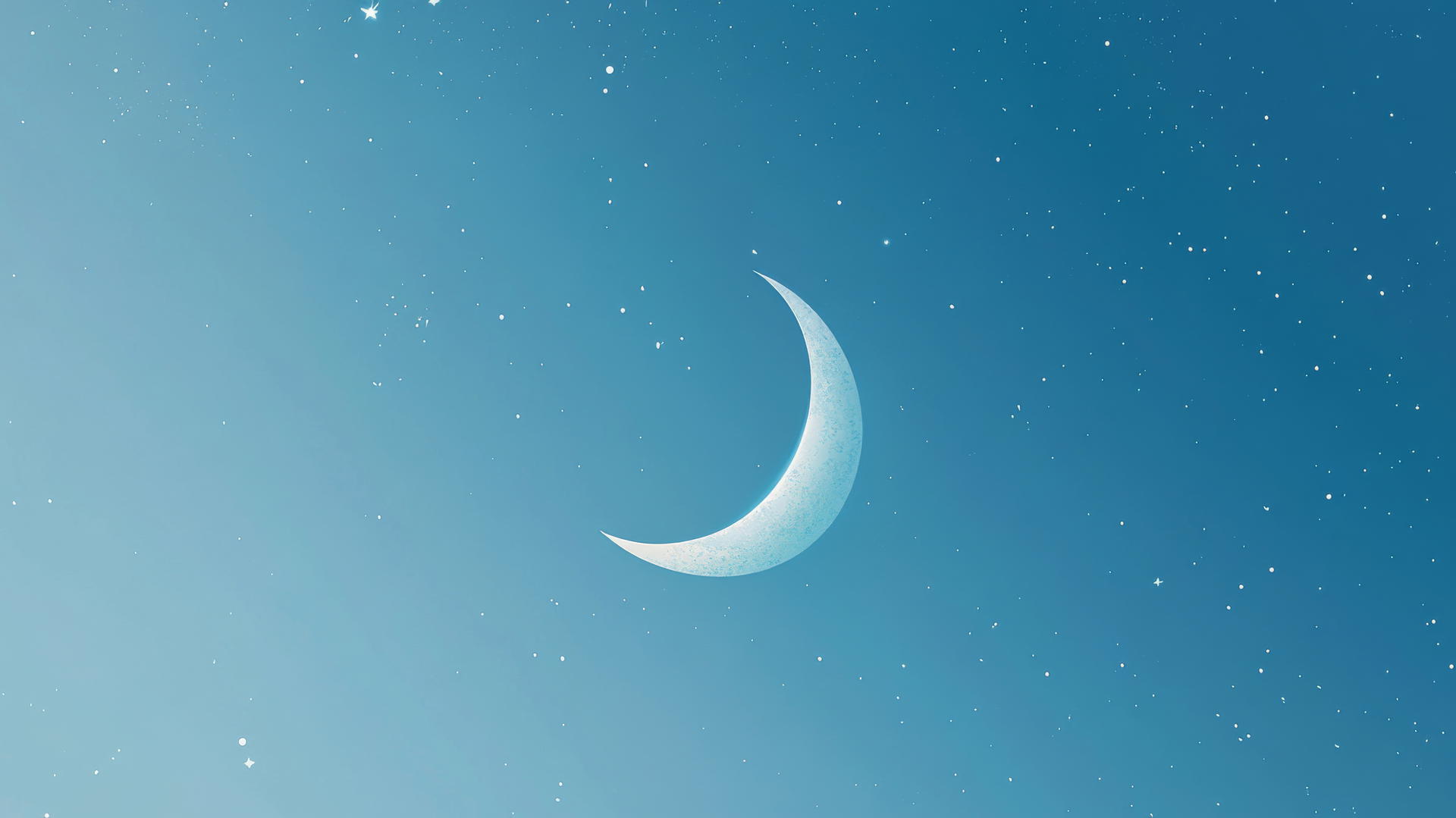 blue aesthetic wallpaper with crescent moon and stars against dark blue sky