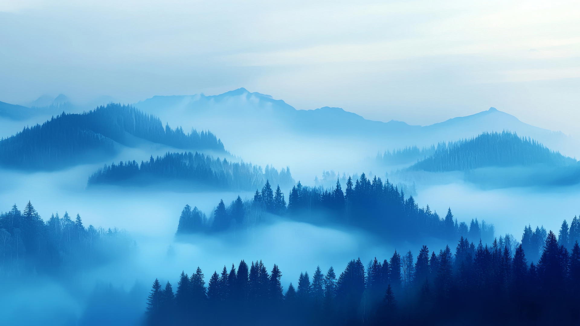 blue wallpaper aesthetic with dreamy foggy landscape