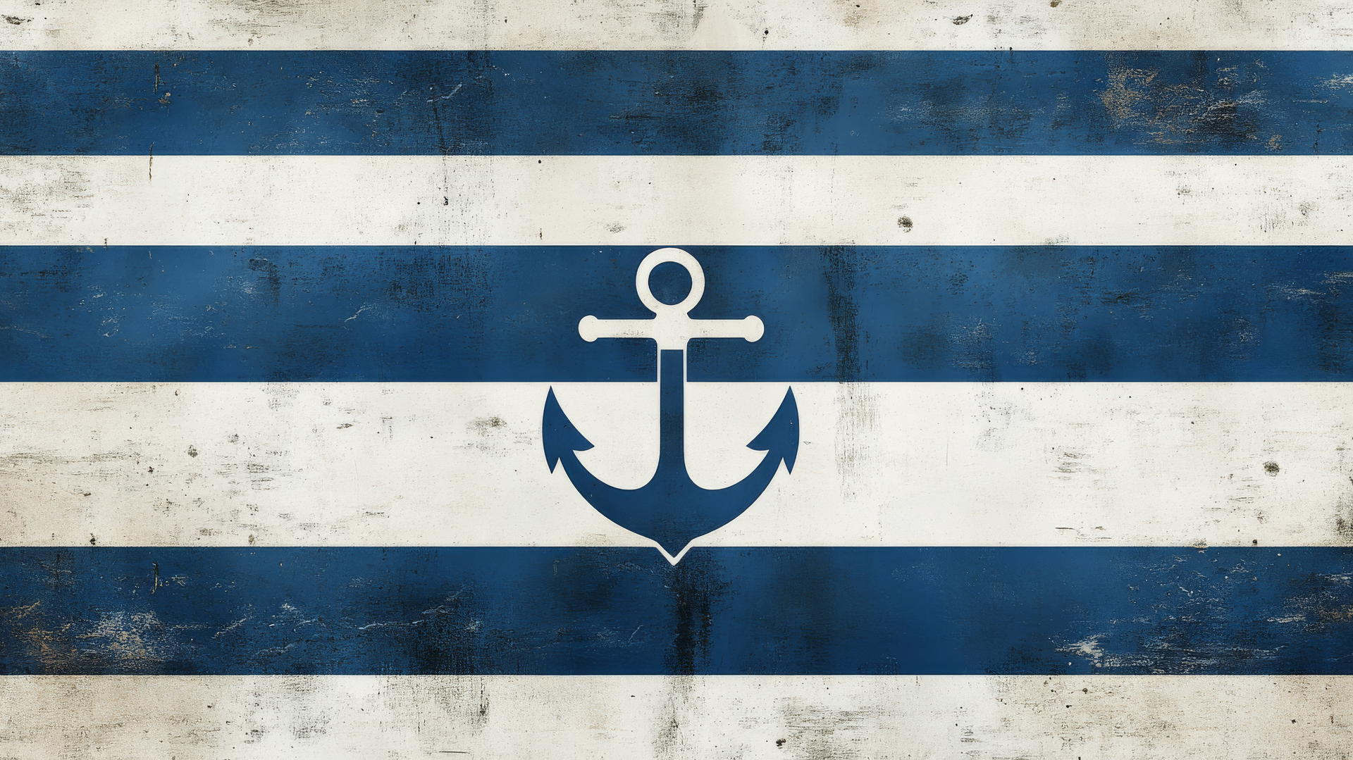 blue and white wallpaper with nautical stripes, anchor motifs, and rope textures