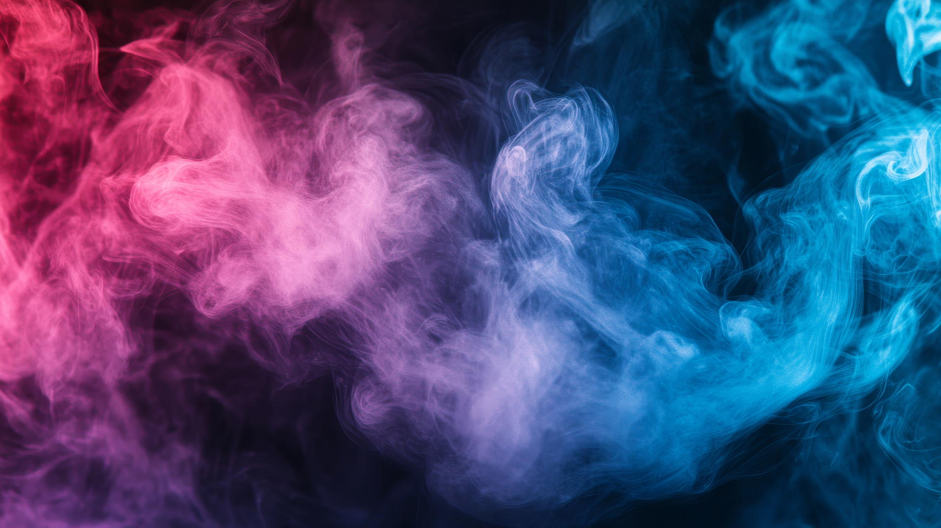 digital pink and blue wallpaper with abstract swirls of smoke on a black background