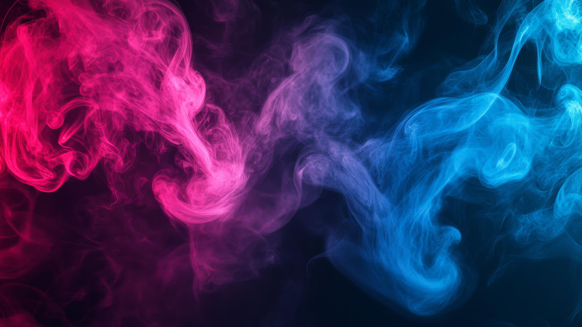 pink and blue wallpaper with abstract swirls of smoke on black background