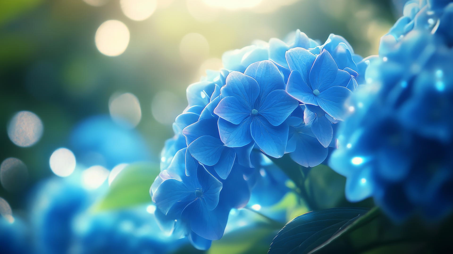 blue flower wallpaper with glowing blue hydrangea flowers