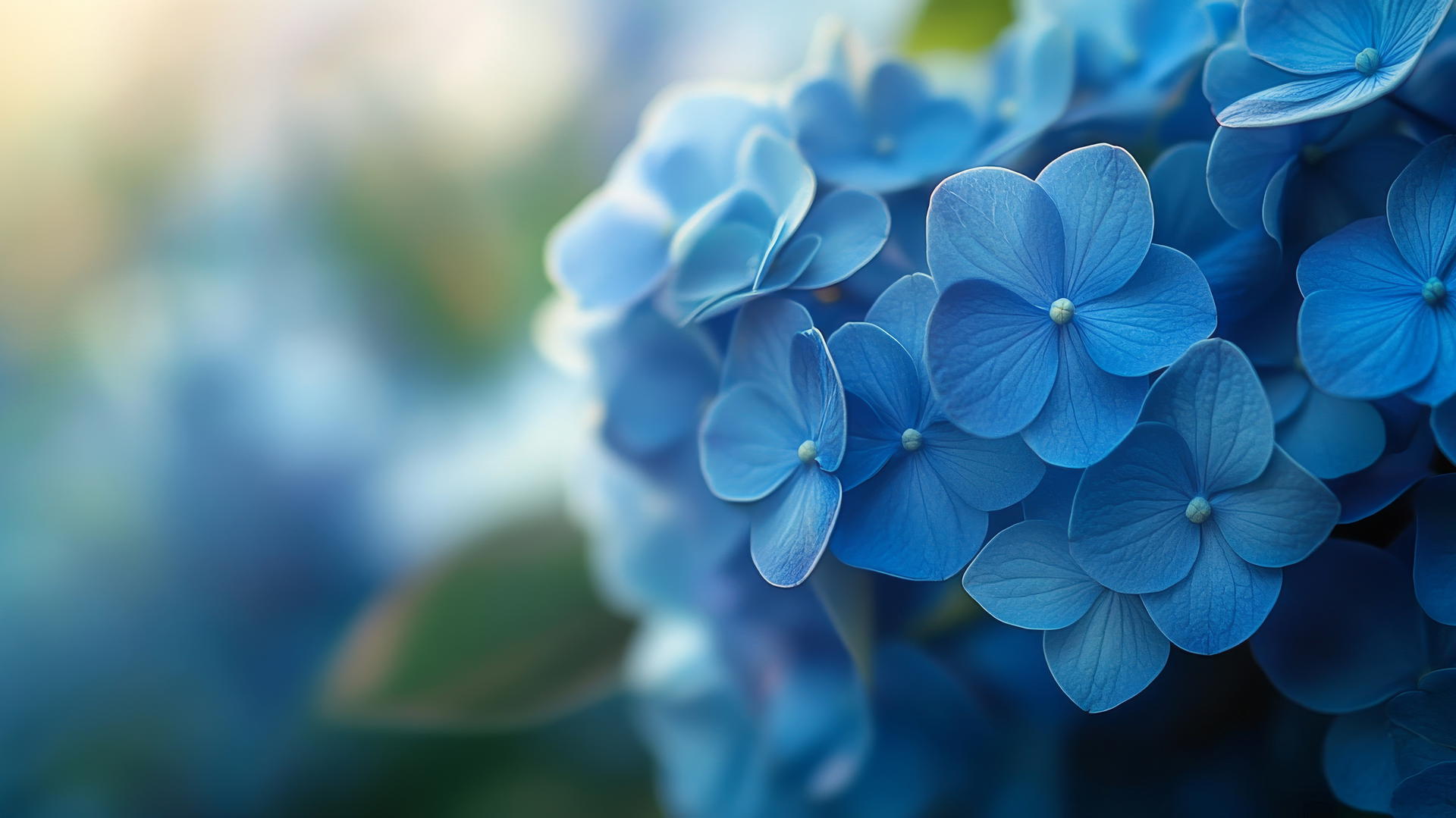 Blue flower wallpaper with close-up of glowing blue hydrangeas