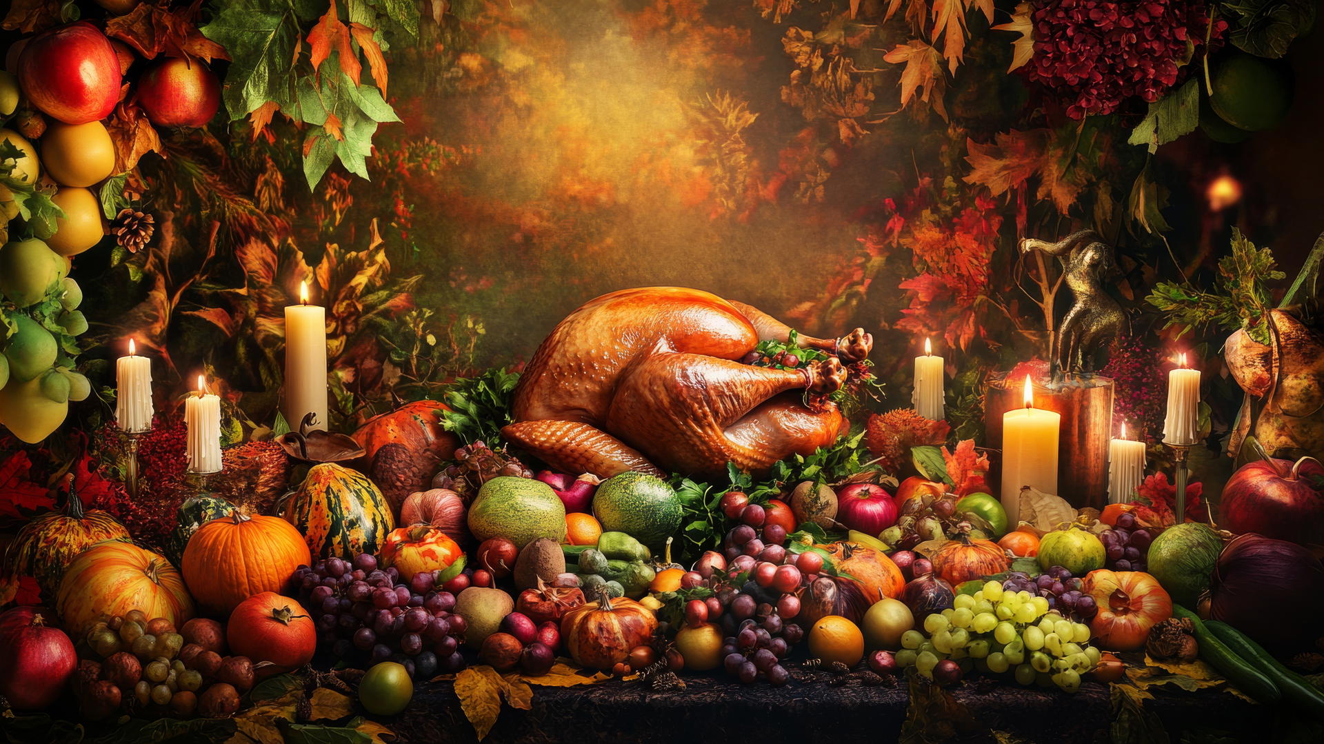 thanksgiving wallpaper with a colorful feast and roasted turkey