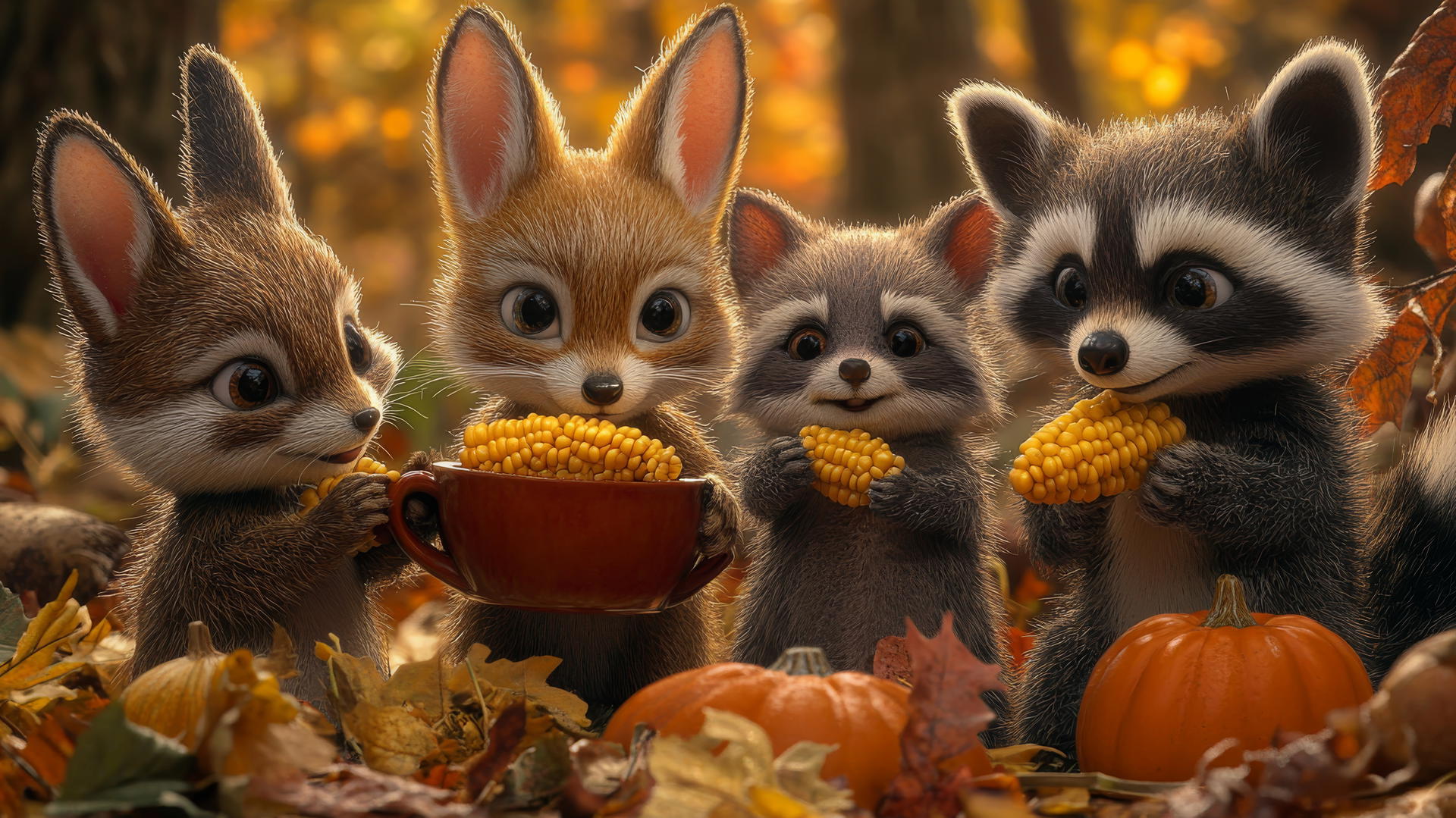 thanksgiving wallpaper cute with baby animals holding tiny themed items
