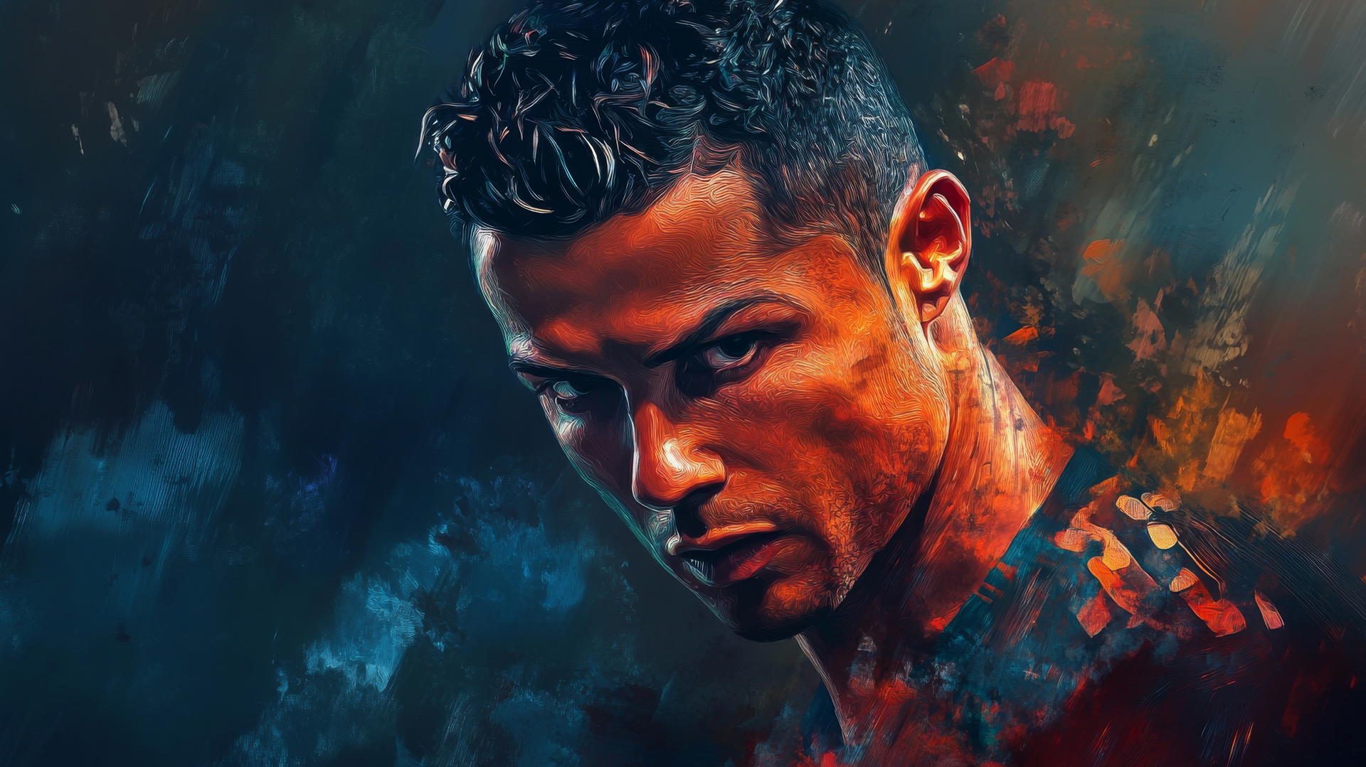 Cristiano Ronaldo 4K wallpaper in hyper-realistic oil painting style