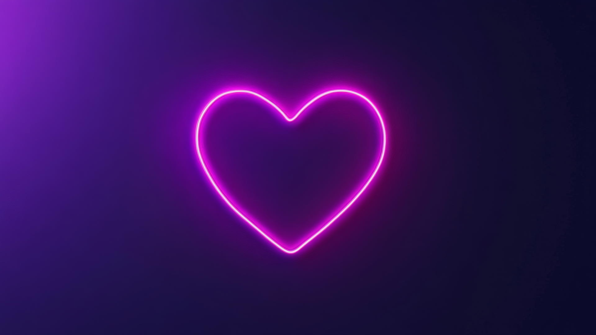 a minimalist purple heart wallpaper with a neon purple outlined heart on a dark violet background