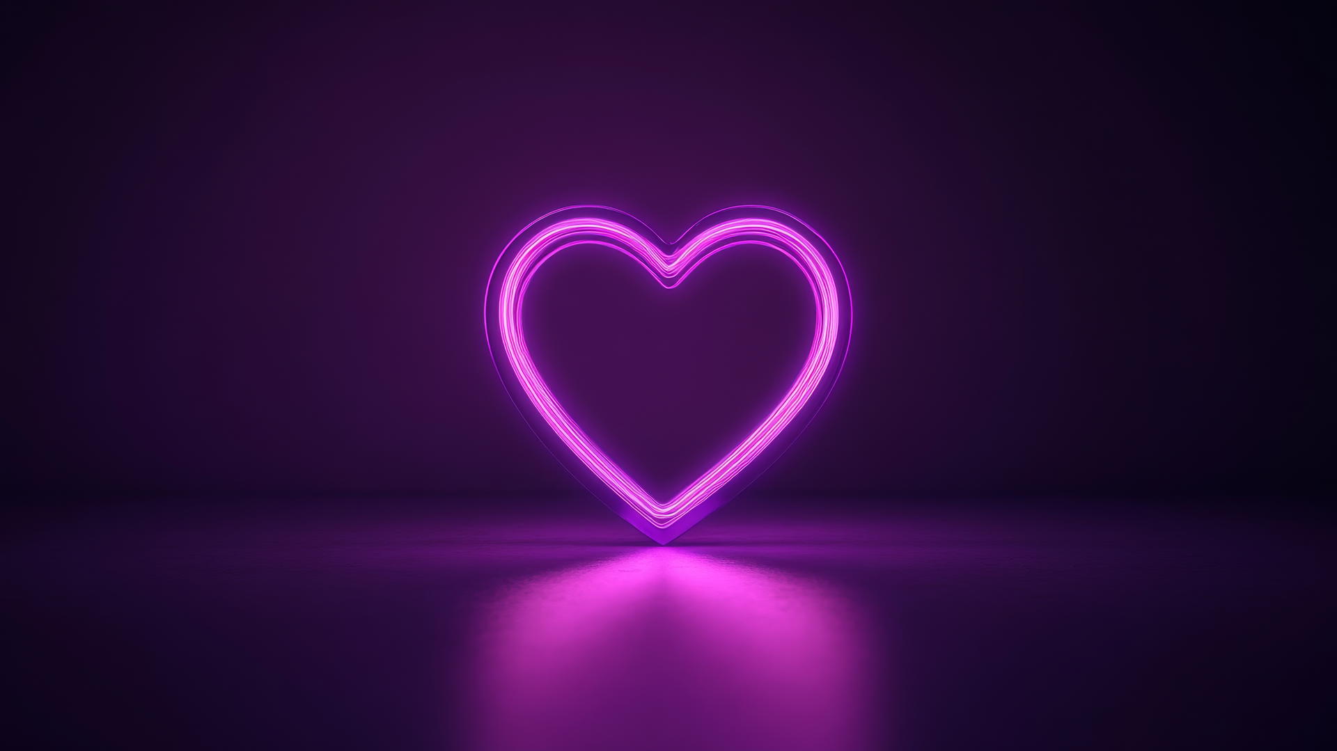 purple heart wallpaper with neon purple outlined heart on dark violet background