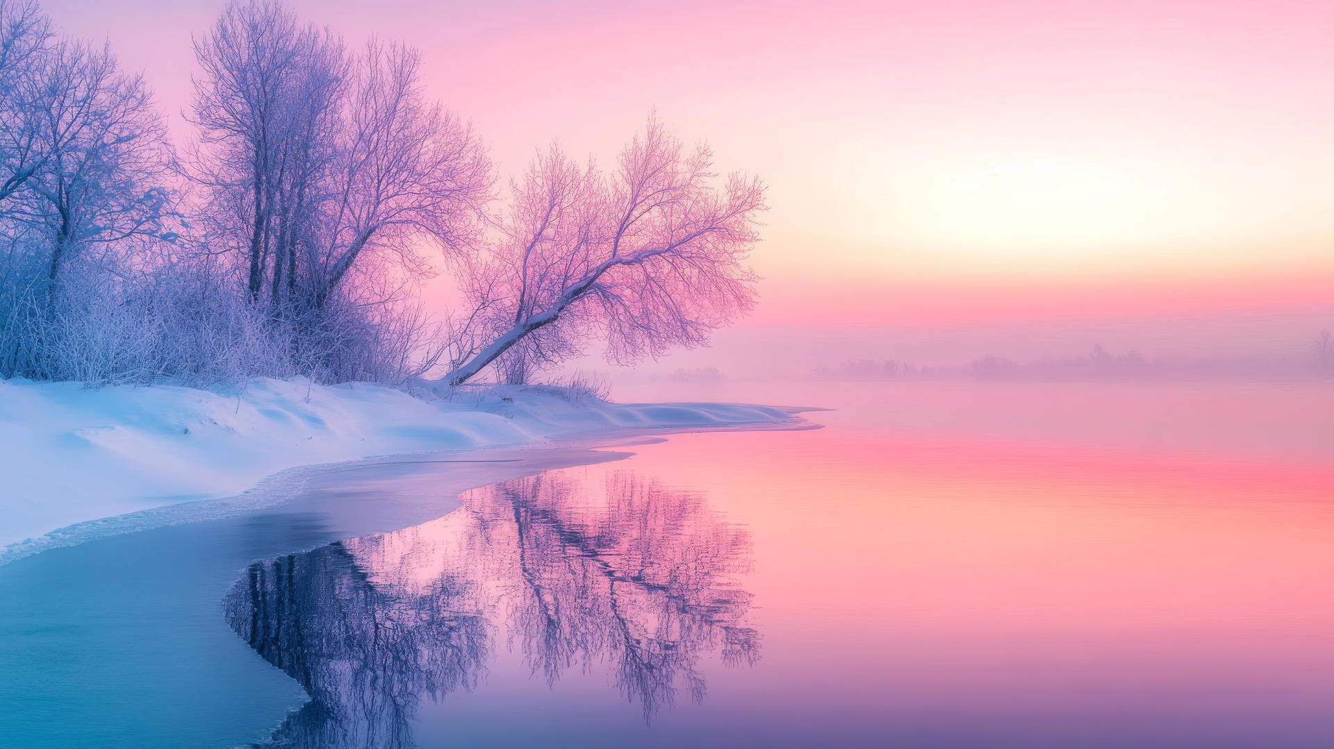 pastel winter sunset wallpaper with pink and purple hues