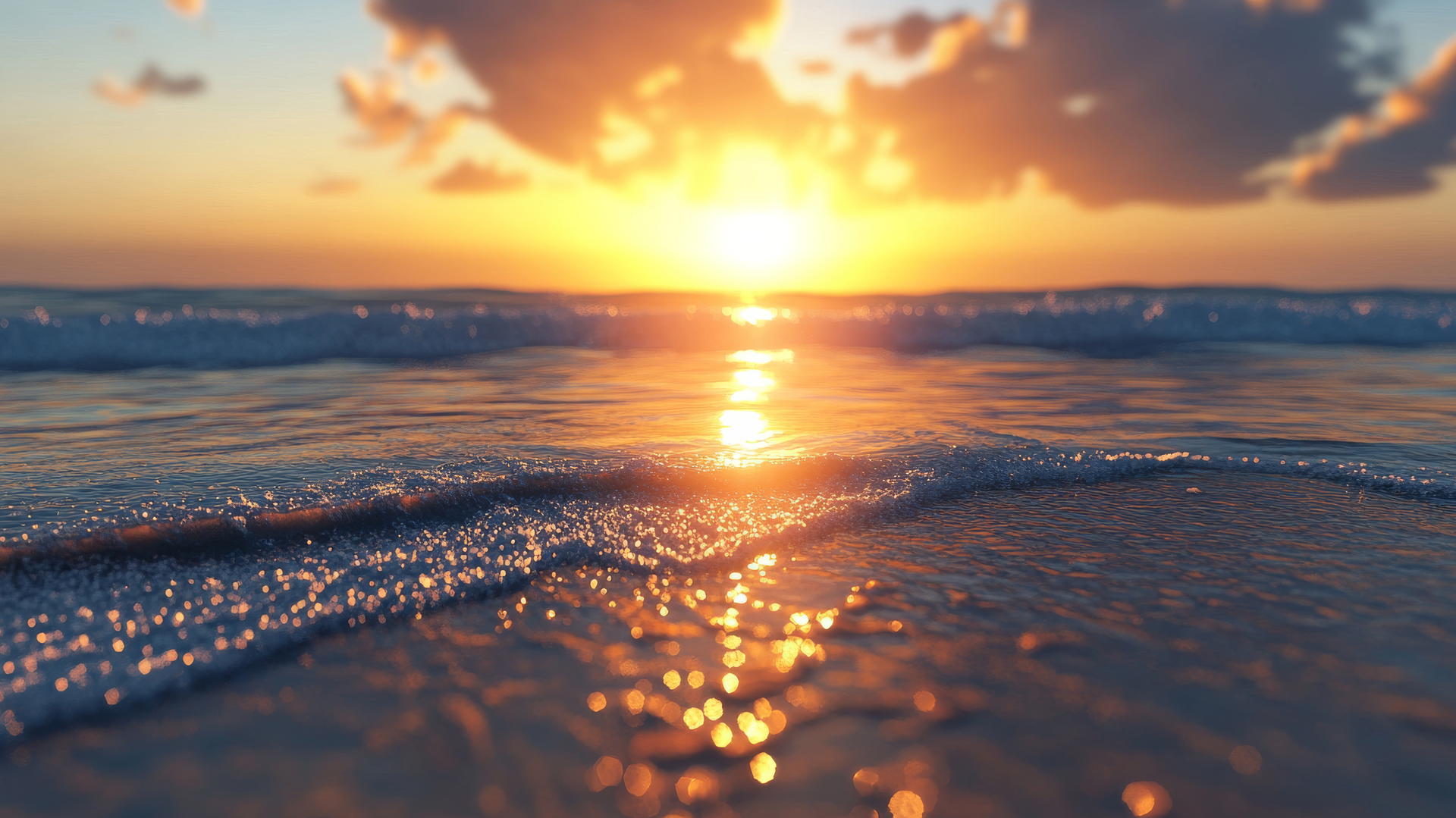 4K beach wallpaper with a sunset, sharp details, and shimmering reflections