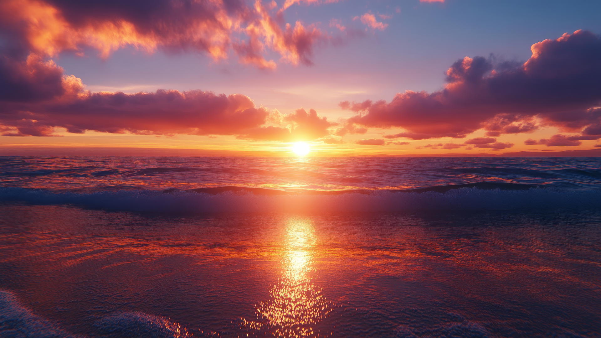 4K beach wallpaper with sunset, shimmering water, and detailed sand